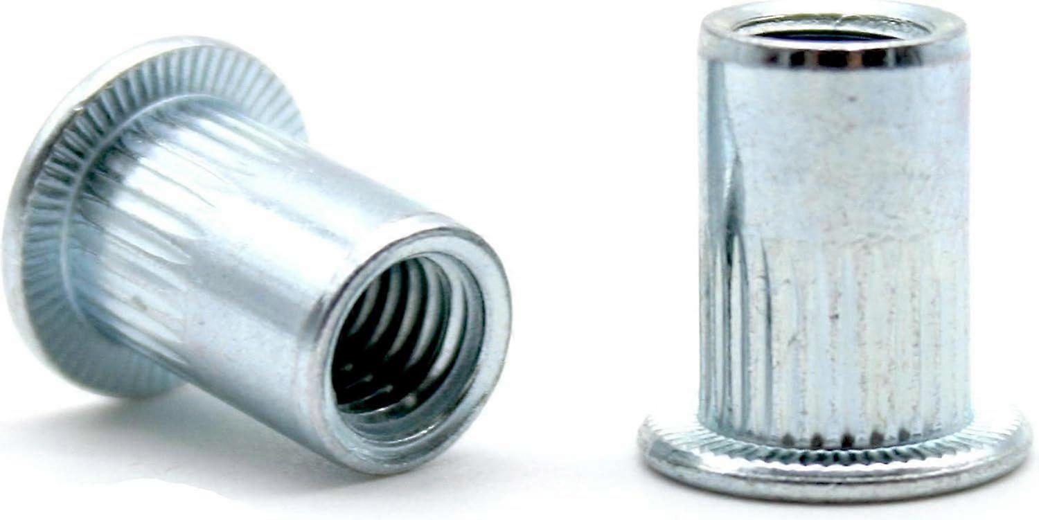 M8 Steel Blind Rivet Nut | 50 Pack | Flat Head Threaded Insert with Groove |