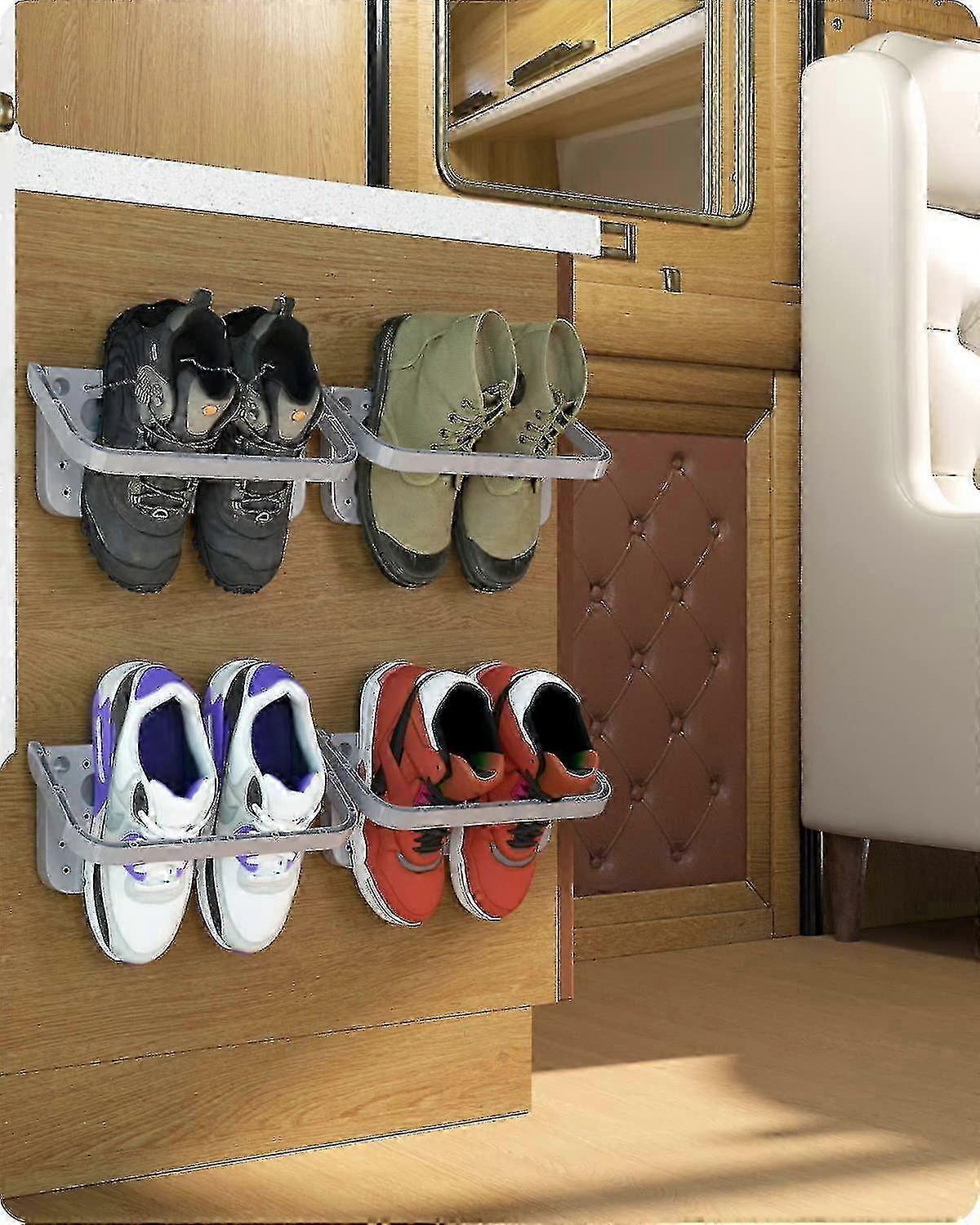 4Pcs Folding Shoe Rack Wall Mounted, Space Saving Shoe Organizer Gray