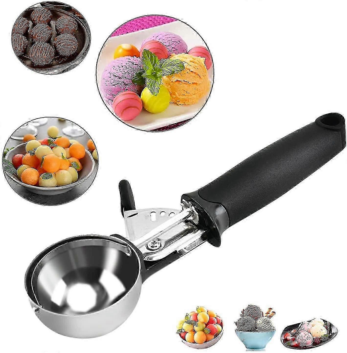 Ice Cream Scoop Stainless Steel Fruit Cake Dessert Scoop With Trigger, Non-stick