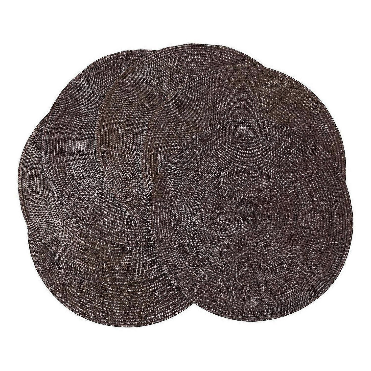 Round Braided Placemats Set of 6 Table Mats 15 Inch(Brown)