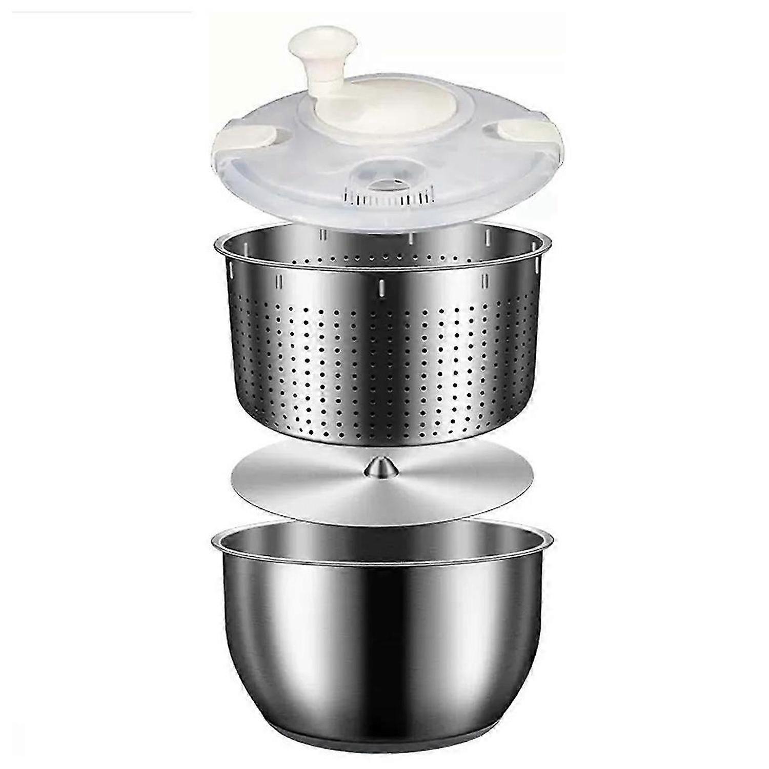 6L Essoreuse à Salade En Acier Inoxydable Grande Laveuse de Légumes avec Couvercle En PP