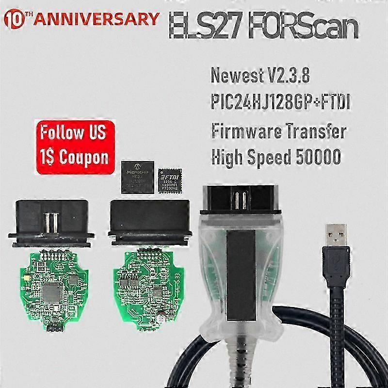 Carte PCB verte ELS27 FORScan avancée PIC24HJ128GP+FTDI multilingue compatible avec ELM327 et J2534 Pass-Thru pour véhicules Mazda