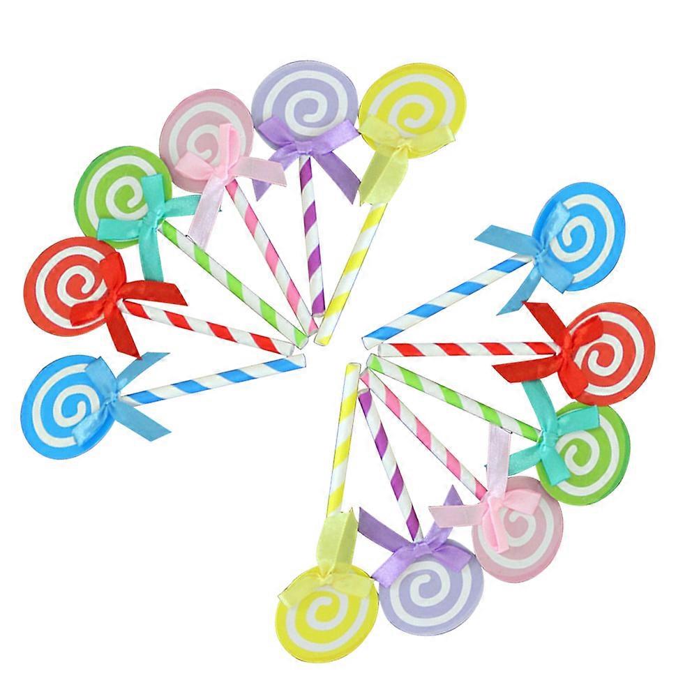 Lollipop Bowknot Cake Toppers for Decoration 12Pcs Assorted Color Cake Picks