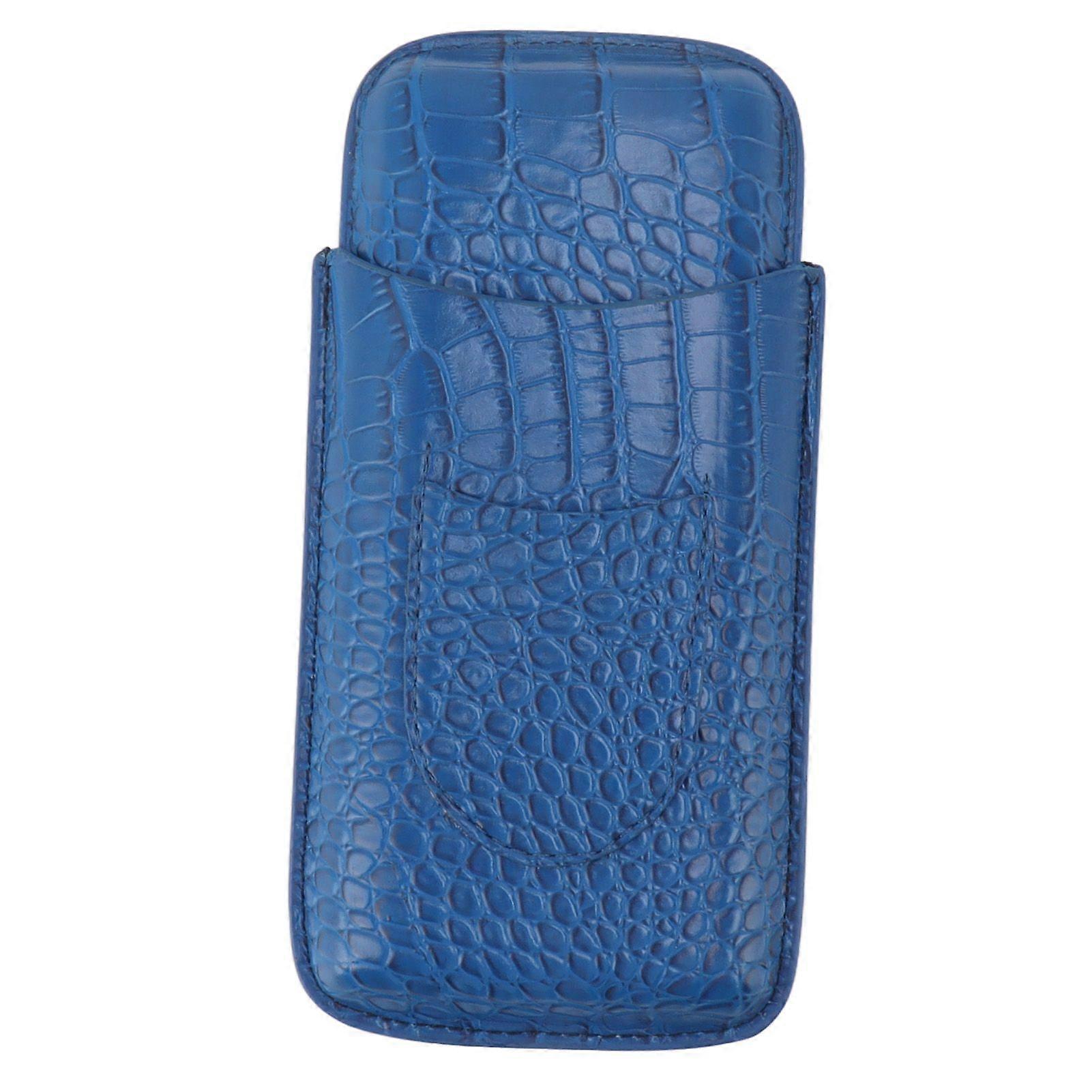 3 Finger Cigar Holder Frosted Finish Portable 3 Finger Leather Cigar Case for Travelling Hiking Dark Blue