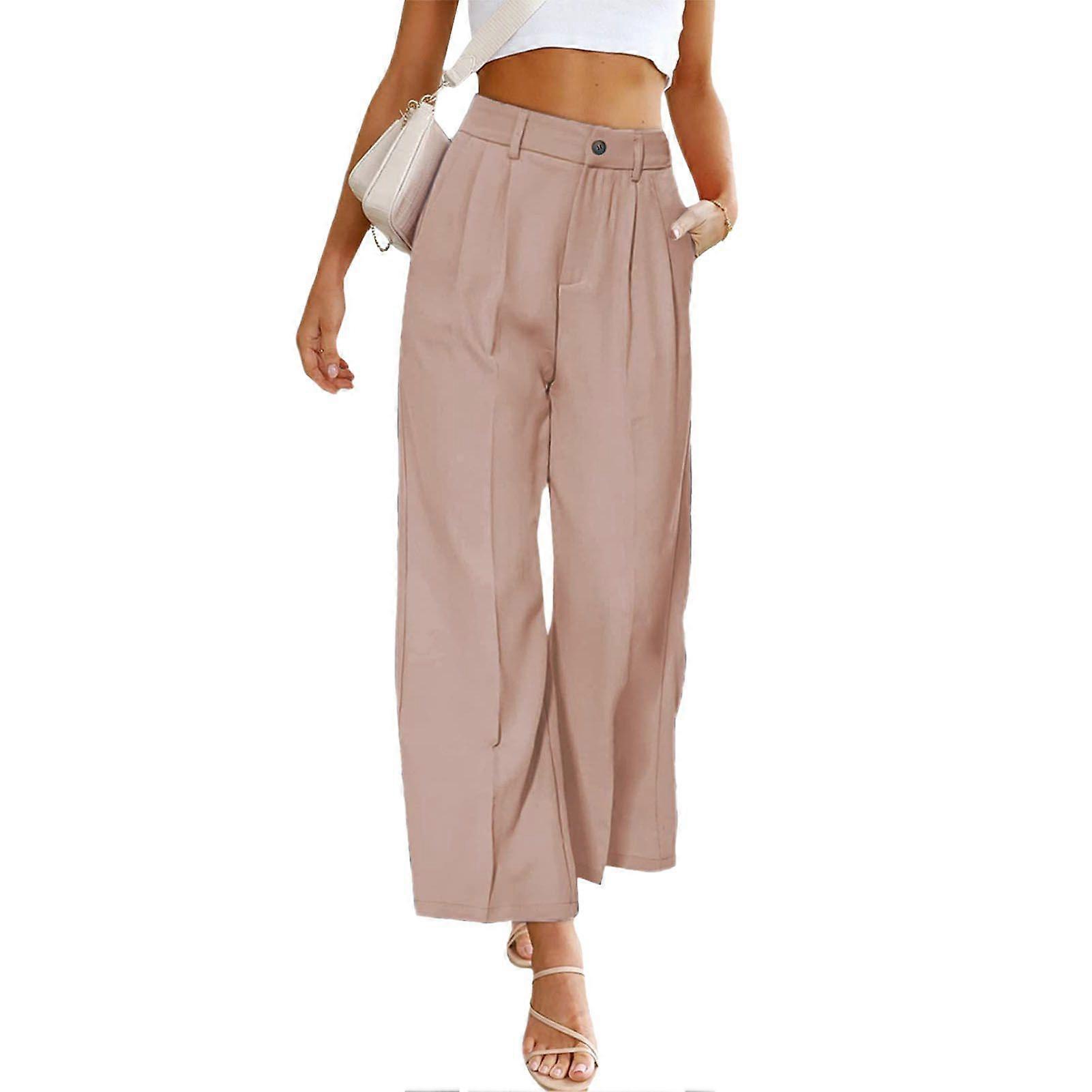 Women Wide Leg Pants Fashionable Casual High Waist Button Loose Fit Pants for Spring Autumn Pink XL
