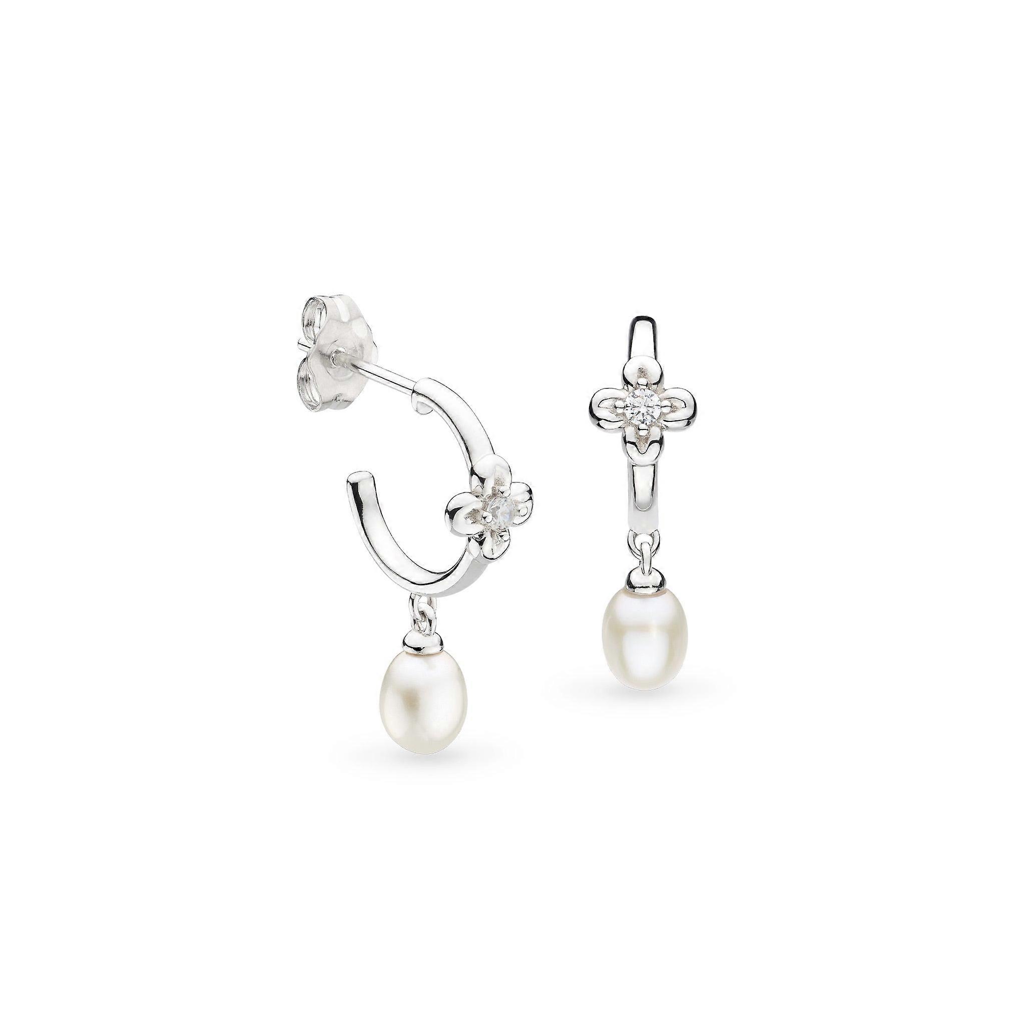Kit Heath Blossom Flyte Honey Flower Zirconia Rhodium Plated Semi Hoop Stud Earrings 50333FPC