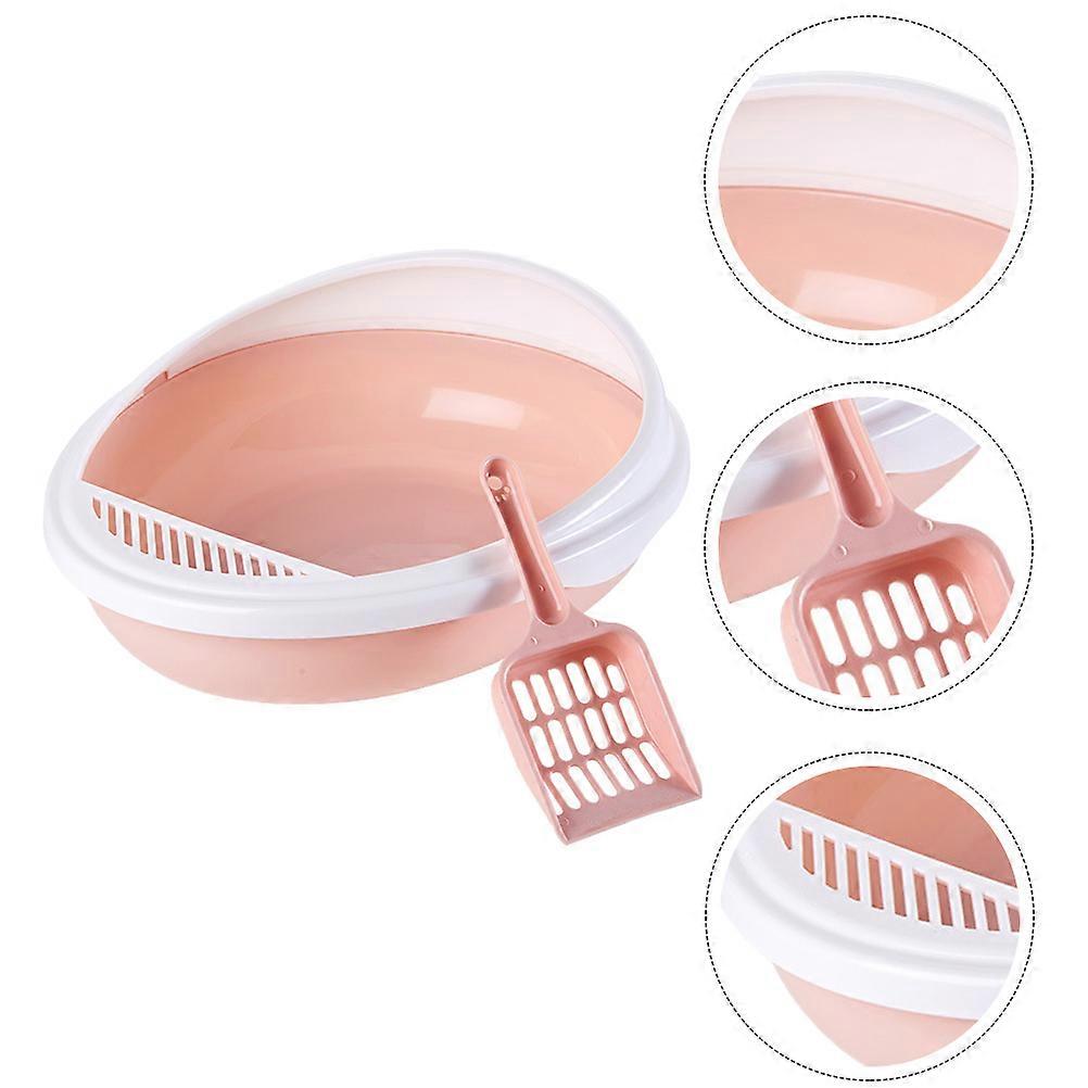 Litter Box for Cat Semi Closed Litter Case Pet Owners Pink 41X25CM Spill Prevention 1 Set