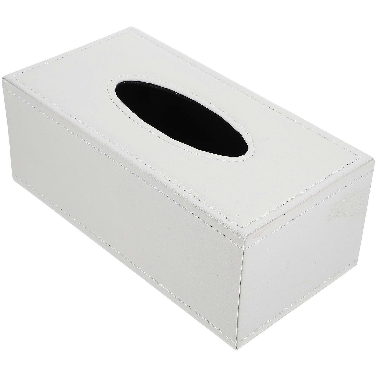 PU Tissue Box Holder for Home Use Rectangular Tissue Cover White