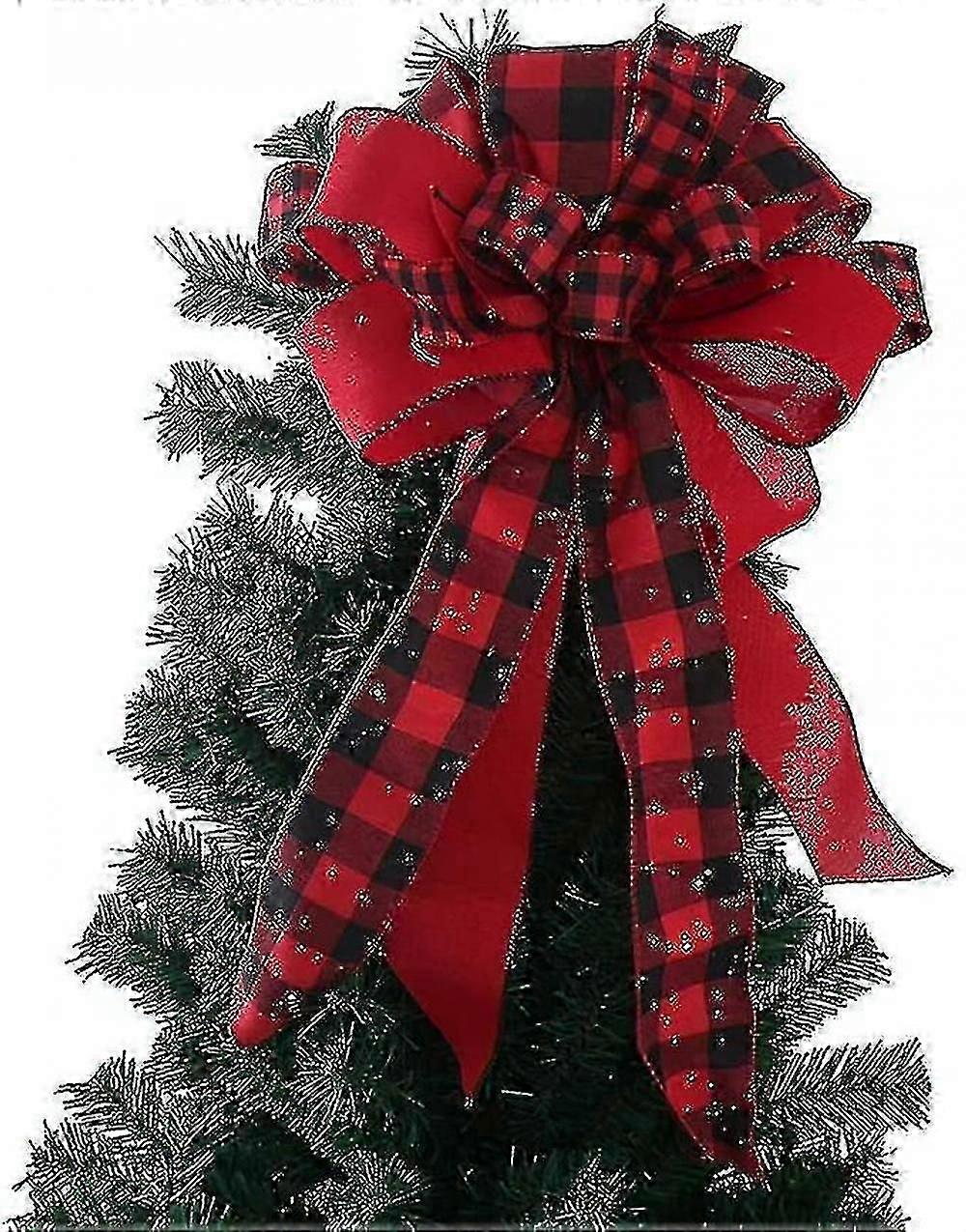 Christmas Tree Topper Bow Red Streamer Mesh Streamer For Xmas Ornaments Wreath Decoration Decor (1pcs-black&red)
