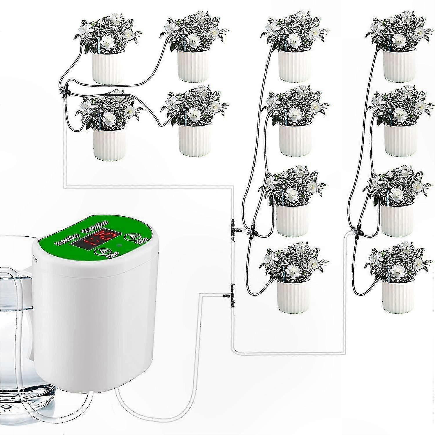 Indoor Plant Drip Irrigation Kit, 12-Piece Automatic Watering System with LED Display and USB Power, Self-Watering Solution for Houseplants