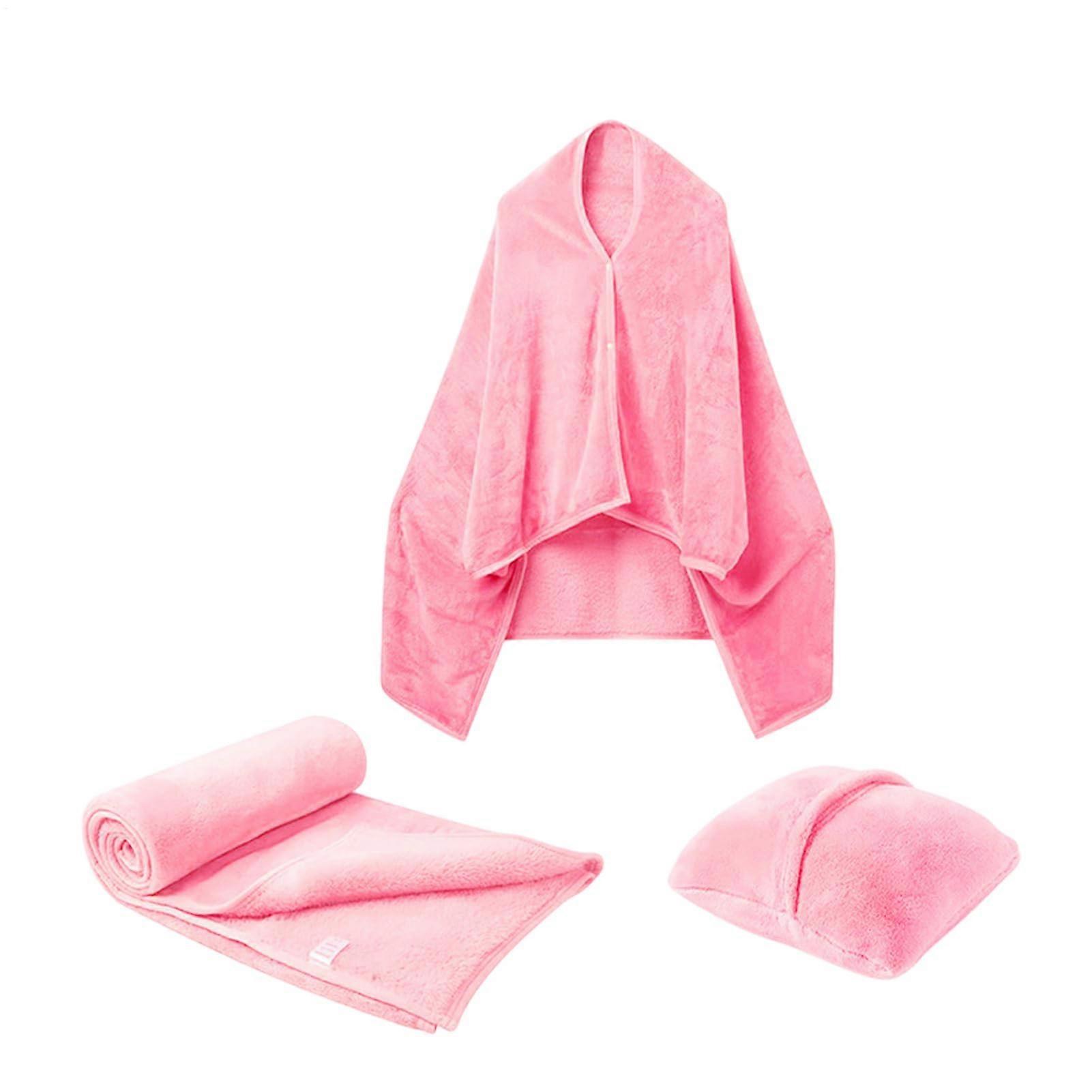Travel Blanket And Flannel Pillow Combination Foldable Blanket Compact For Airplanes Sofas Camping D Pink