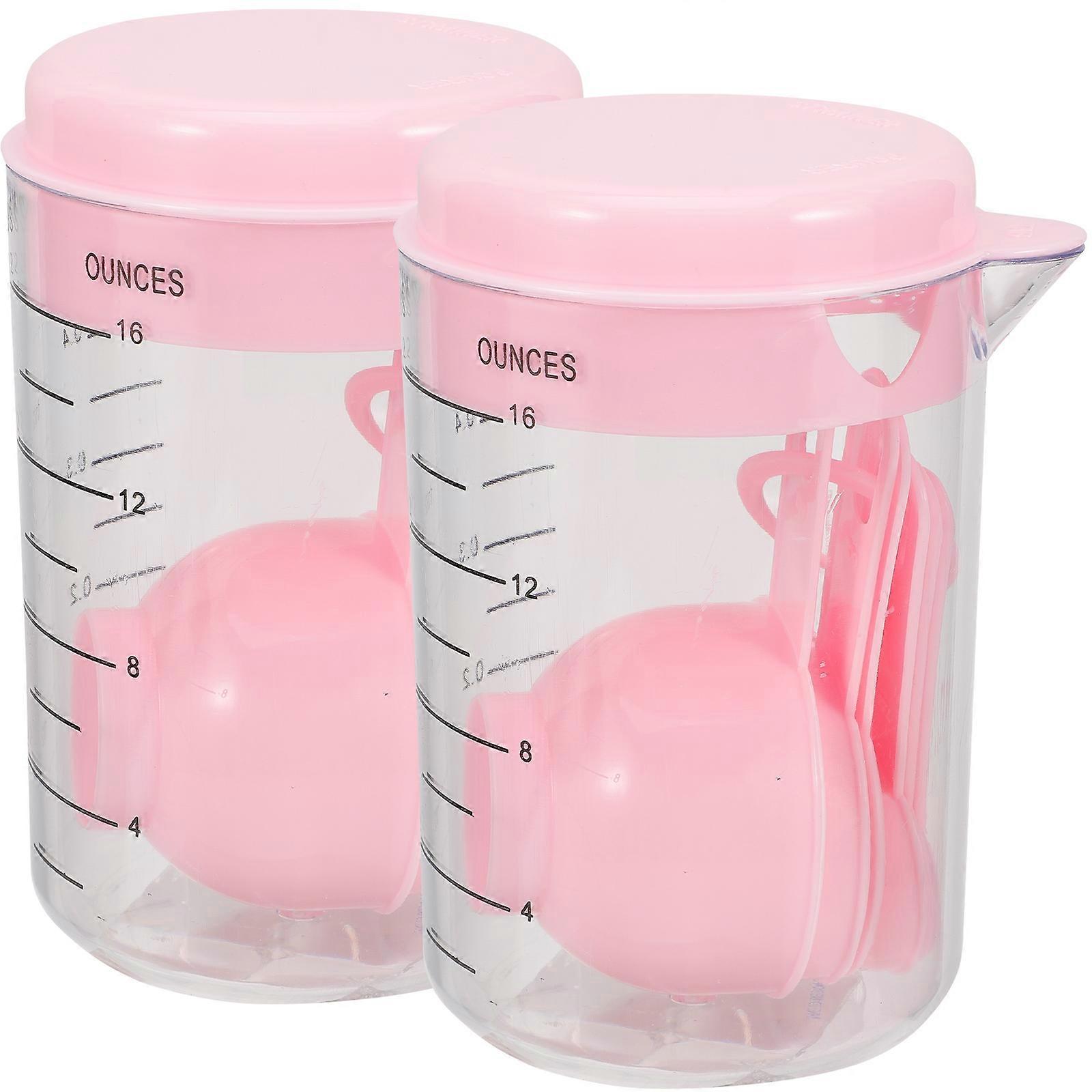 Kitchen Measuring Cups And Spoons Set In Pink Suitable For Cooking And Baking Featuring Portable Design 2 Sets