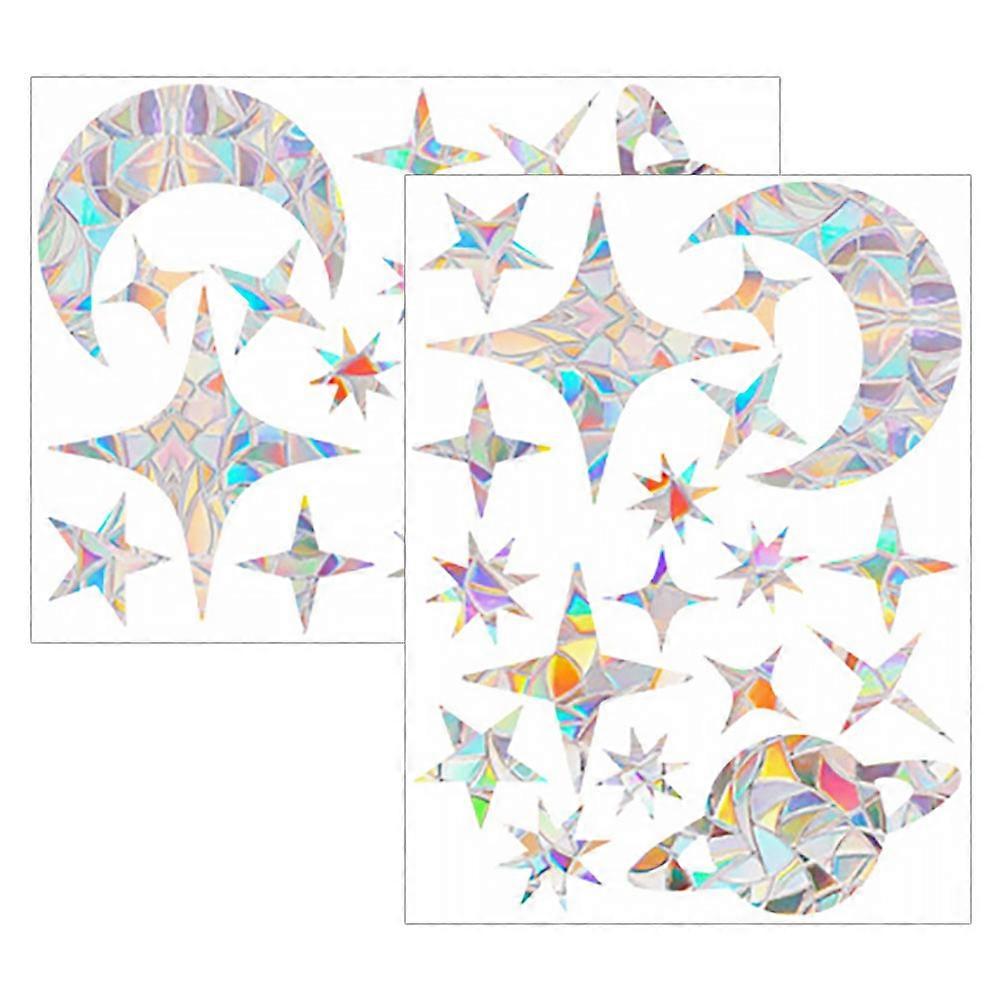 Sun Catcher Window Prism Cling Glass Anti-Collision Decoration Star Shape Silver 2 Sheets