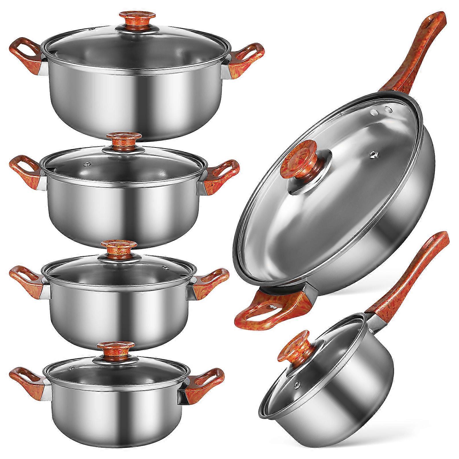 Nonstick Pot Set Stainless Steel for Cooking 12Pcs Multi-Function Cookware