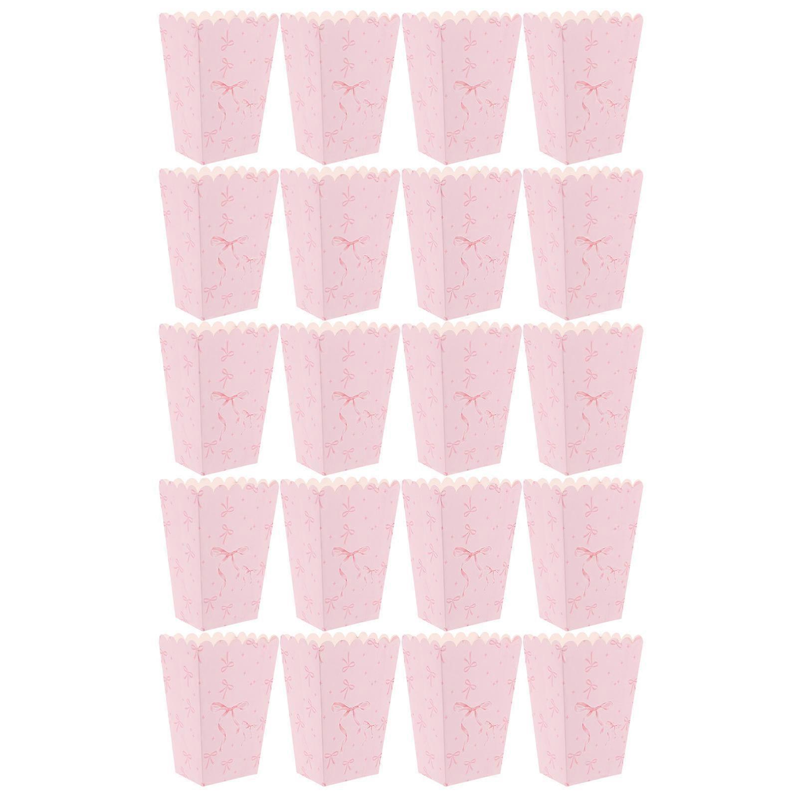 100Pcs Party Popcorn Boxes Paper for Holding Snacks Pink Bow Decoration