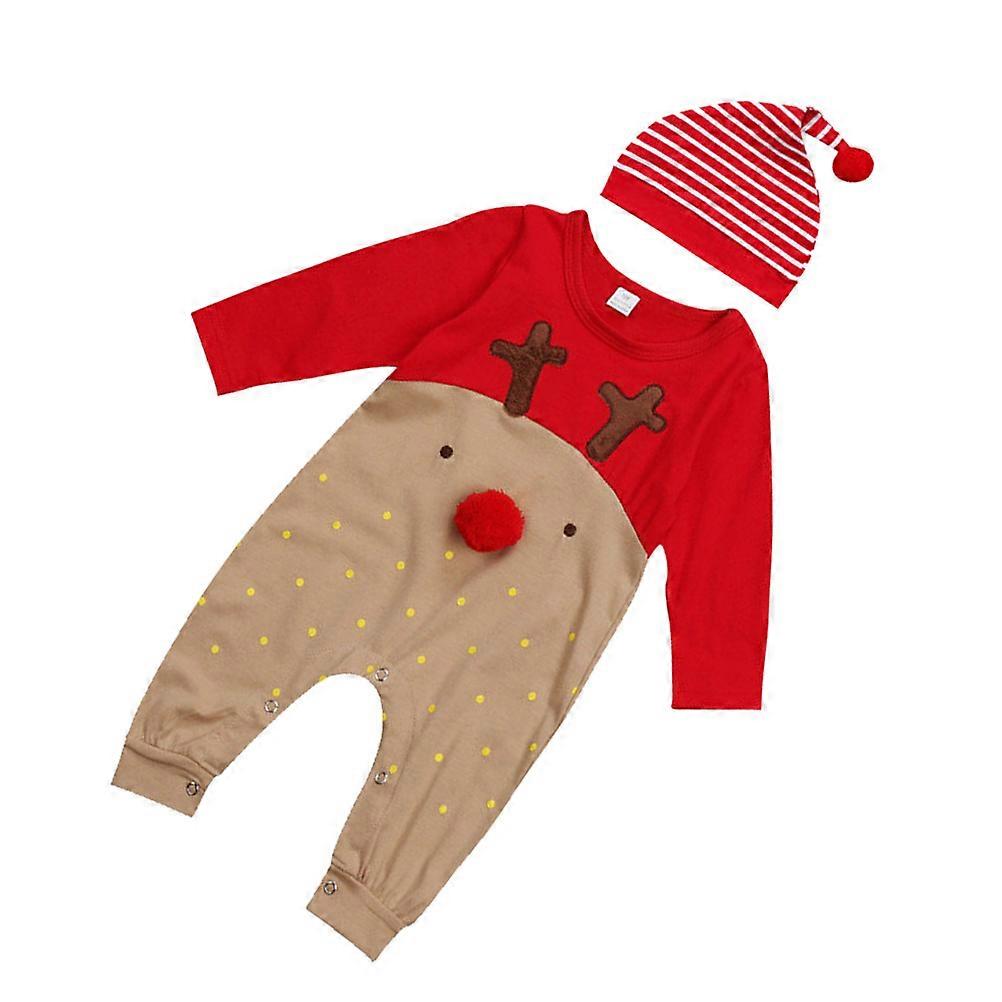 Newborn Baby Xmas Set Christmas Bodysuit Set with Red Nose Cartoon Function