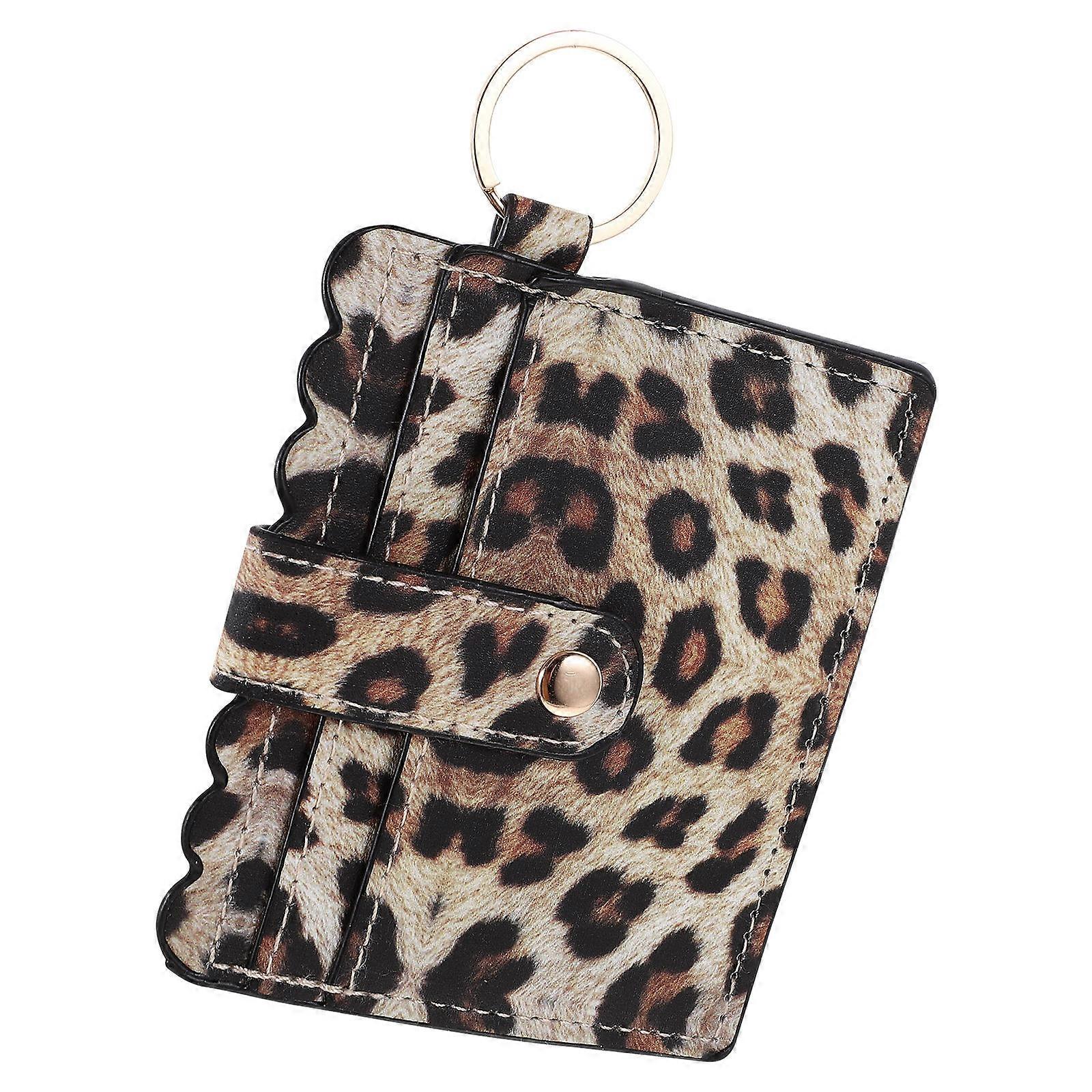 Leopard Print Card Case For Women Business Trip Individuals Button Closure 1Pcs