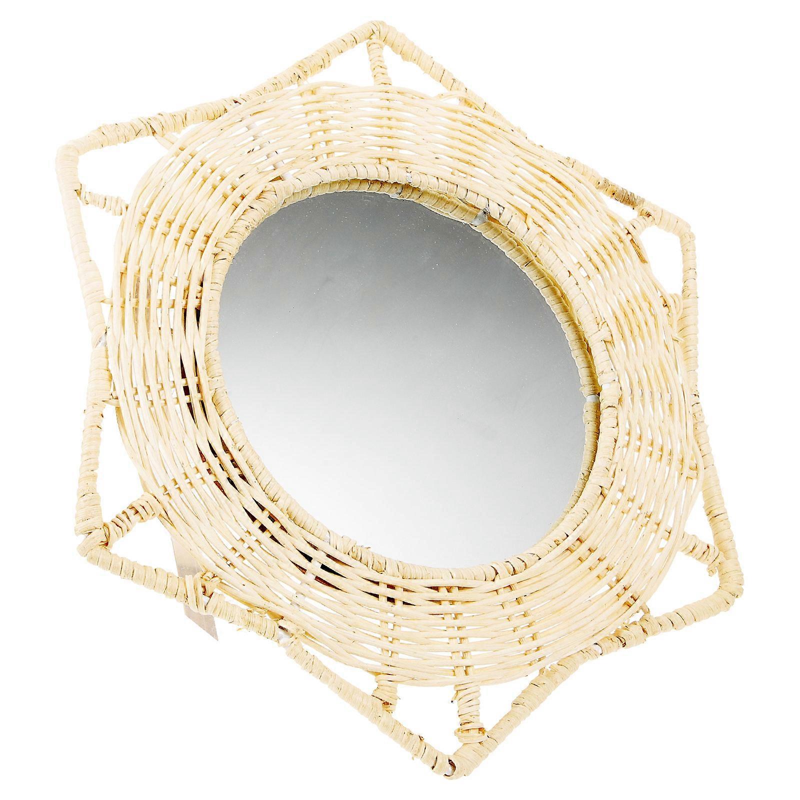 Mirror 2Pcs Rattan Wall Mirror Ornament Space-saving Design Simple Shape Ideal For Dormitory Photo Studio