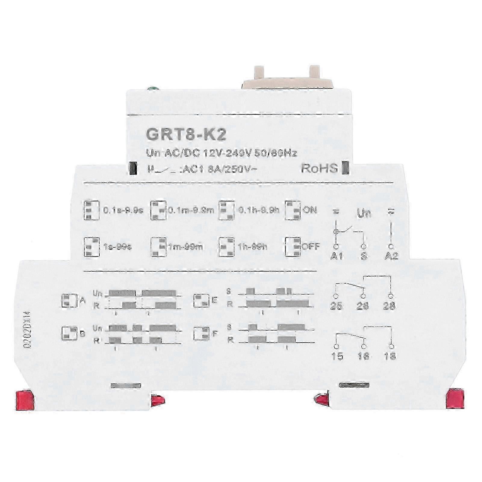 AC/DC 12V-240V 50/60HZ Time Relay 2 Open 2 Close 4 Delay Modes 0.1s -99h Delay Range GRT8-K2