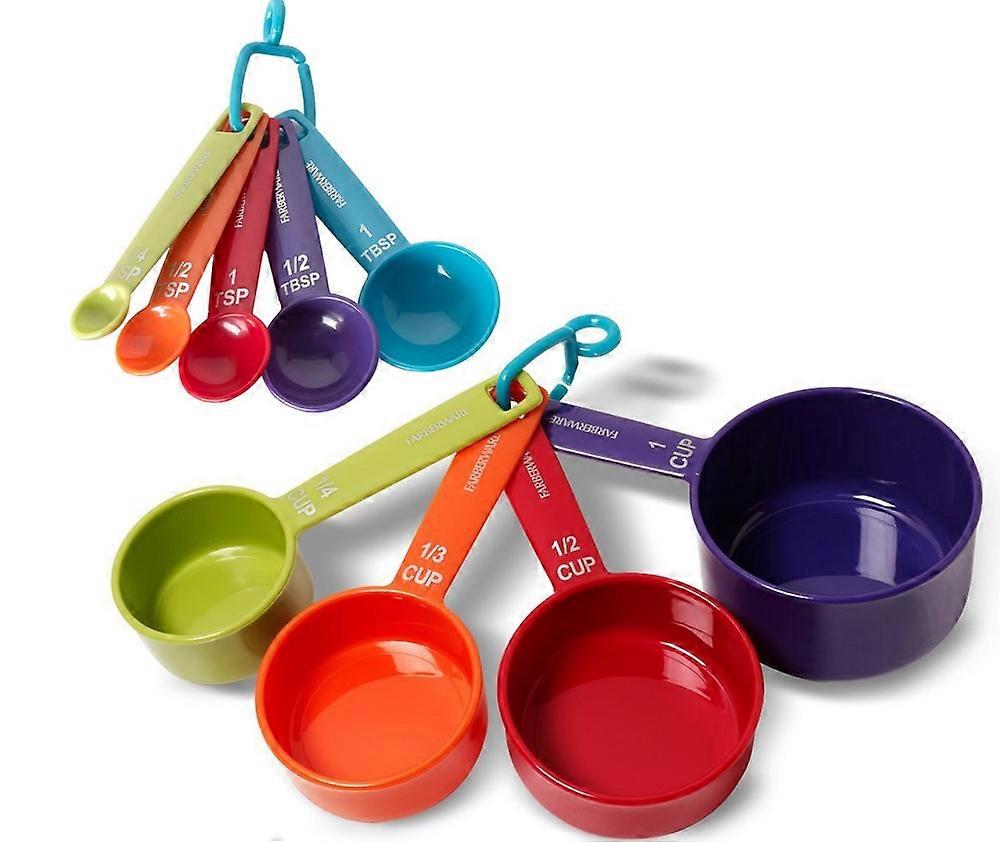 Kitchen Basics 9-Piece Measuring Cup & Spoon Set with Nesting Design, Easy-to-Read Markings, Stackable Feature and Ring Organizer, Dishwasher Safe, Co