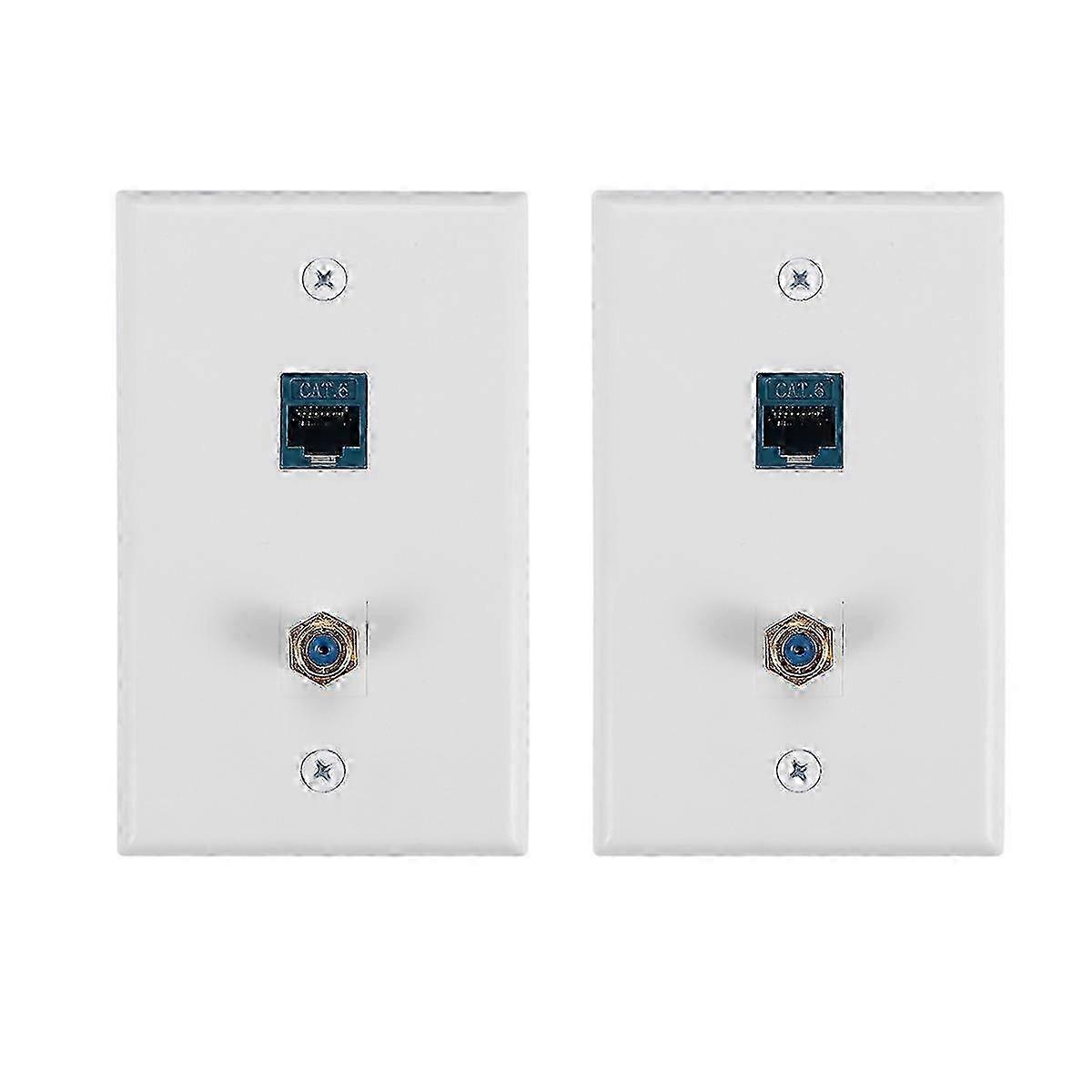 Wall Plate Outlet with 1 Cat6 Keystone Port and 1 Gold-Plated F Type Coax Port