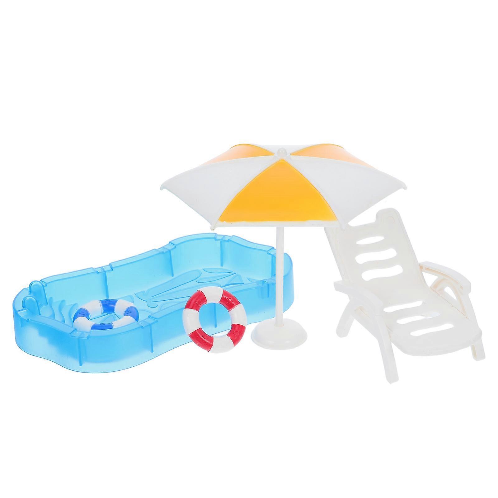 Miniature Dollhouse Beach Accessory Kit for Decor 4Sets Including Pool Chair
