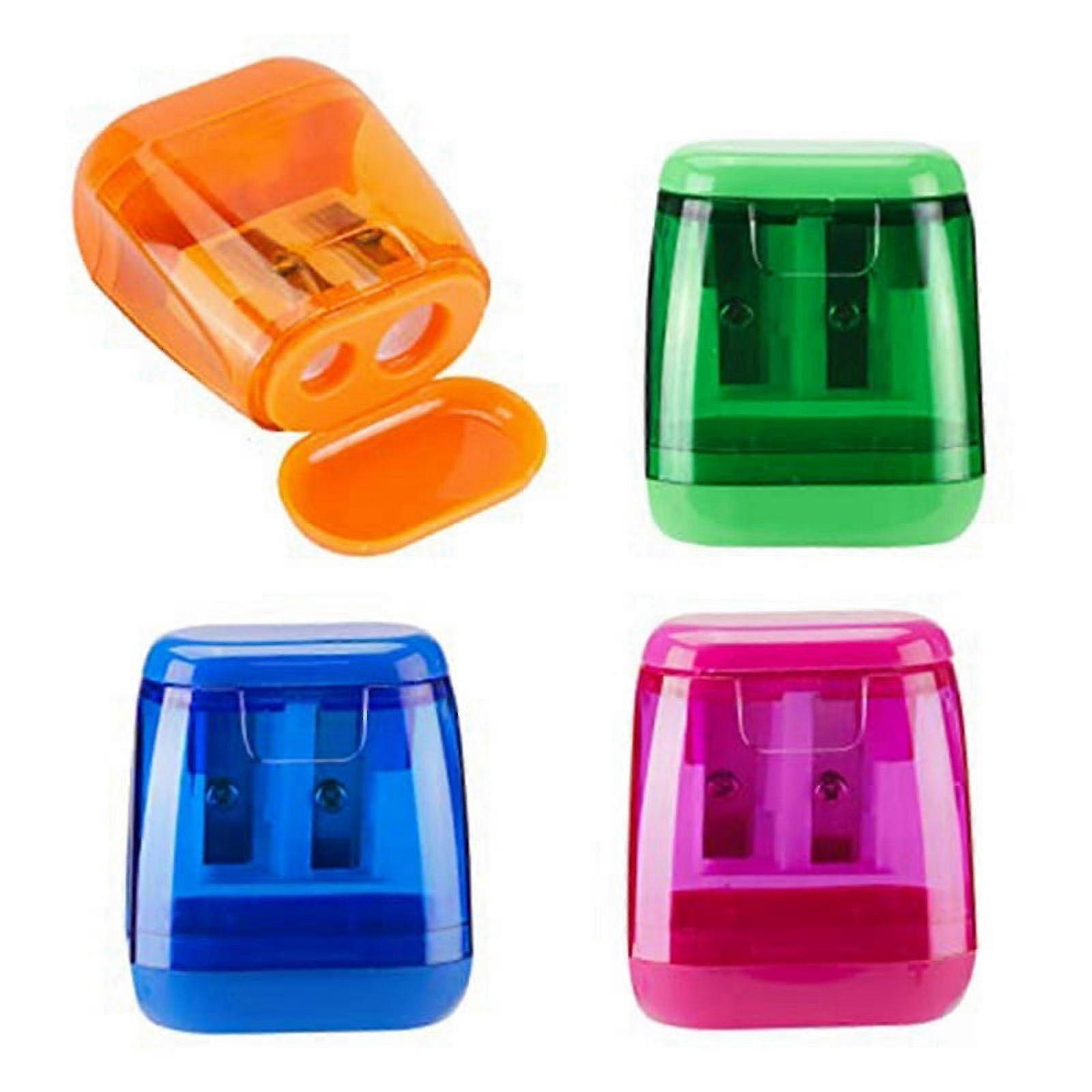 Plastic Color Transparent Pencil Sharpener Geometric Double Hole Sketch Pencil Sharpener Manual Pencil Sharpener 26s