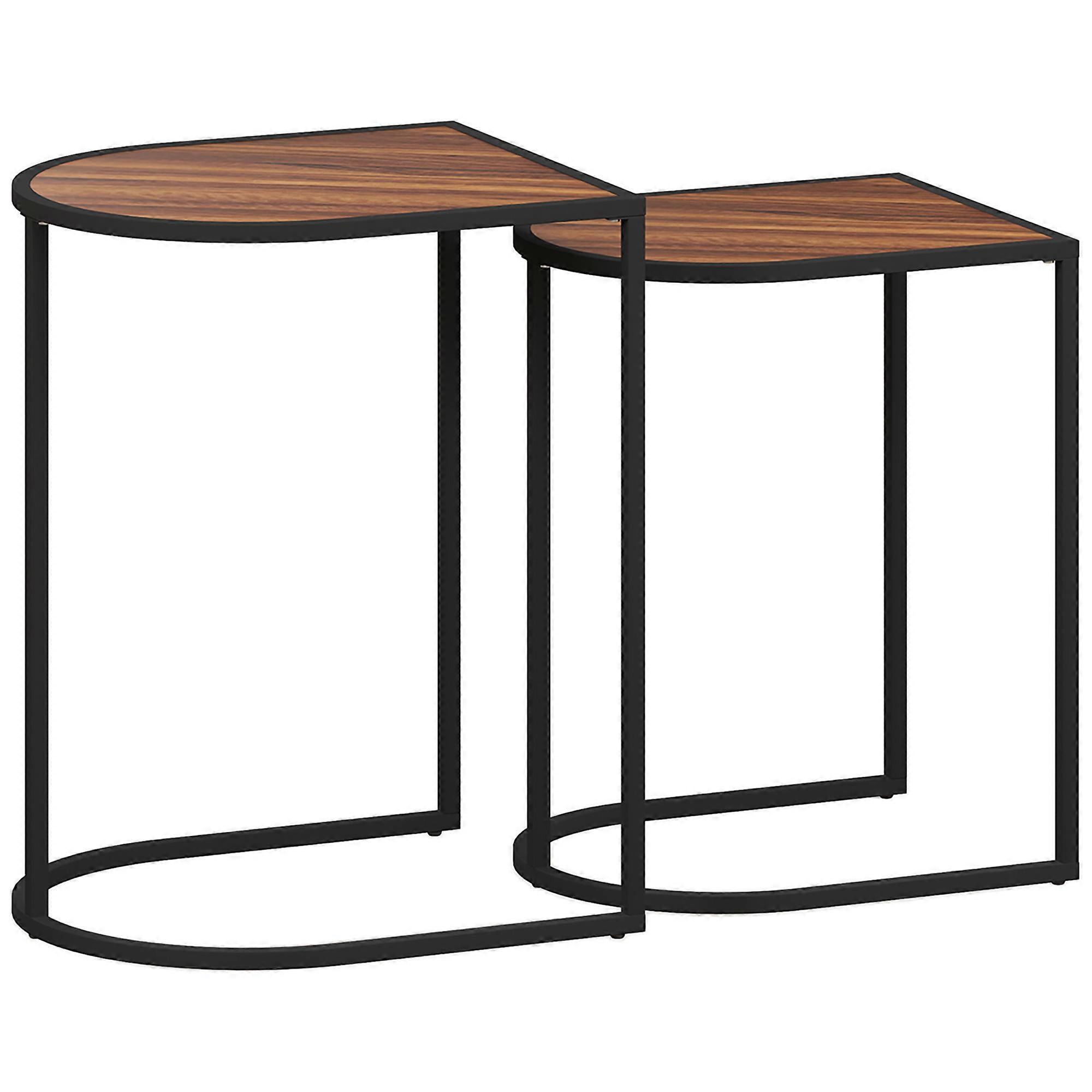 Brown Black HOMCOM 2Pc Coffee Table Set Square Side Stackable