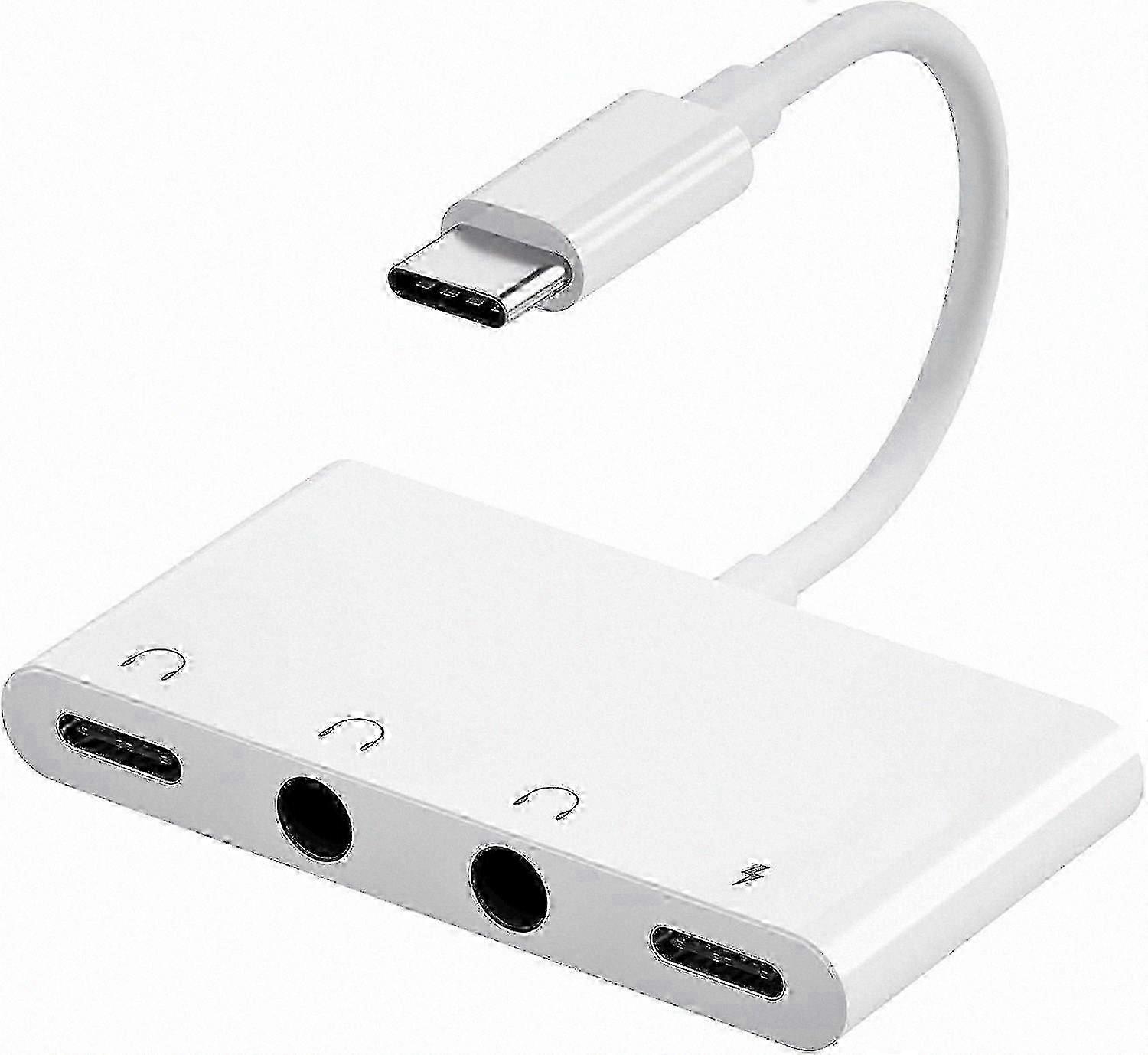 USB C Audio Splitter with Dual 3.5mm Ports and Fast Charging for Type C Devices