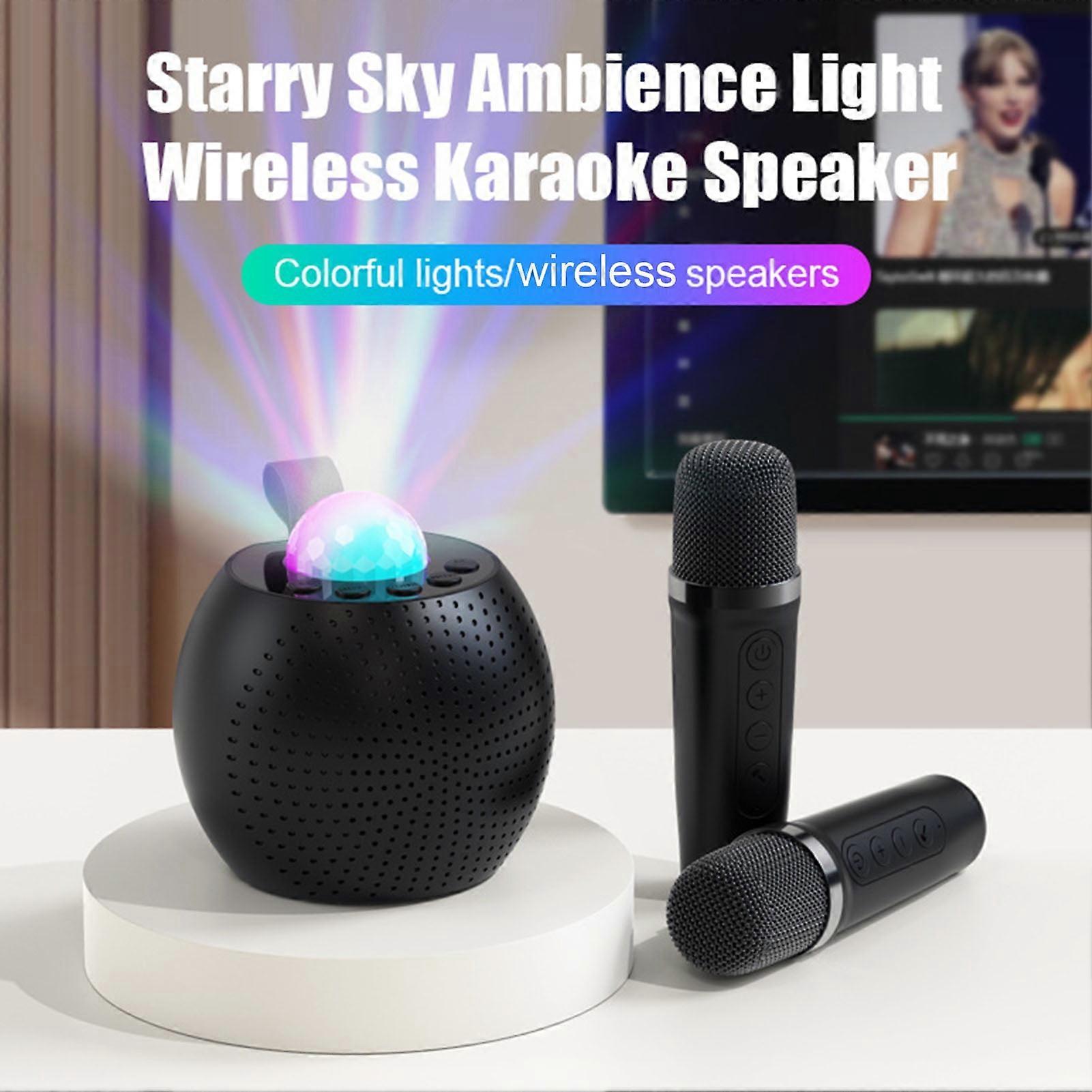 SUSUchens Bluetooth-compatible Speaker with Microphones Surround Sound Compact Size Portable Mini Karaoke Machine Toy with Star Projector Green