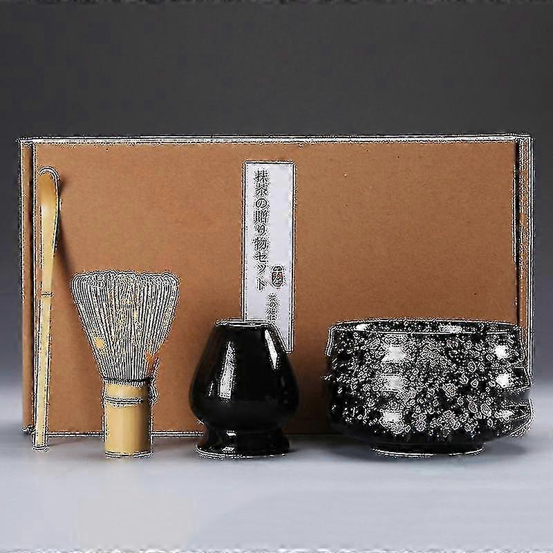 4pcs/セット伝統的な抹茶ギフトセット竹セラミック抹茶ボウル泡立て器付き