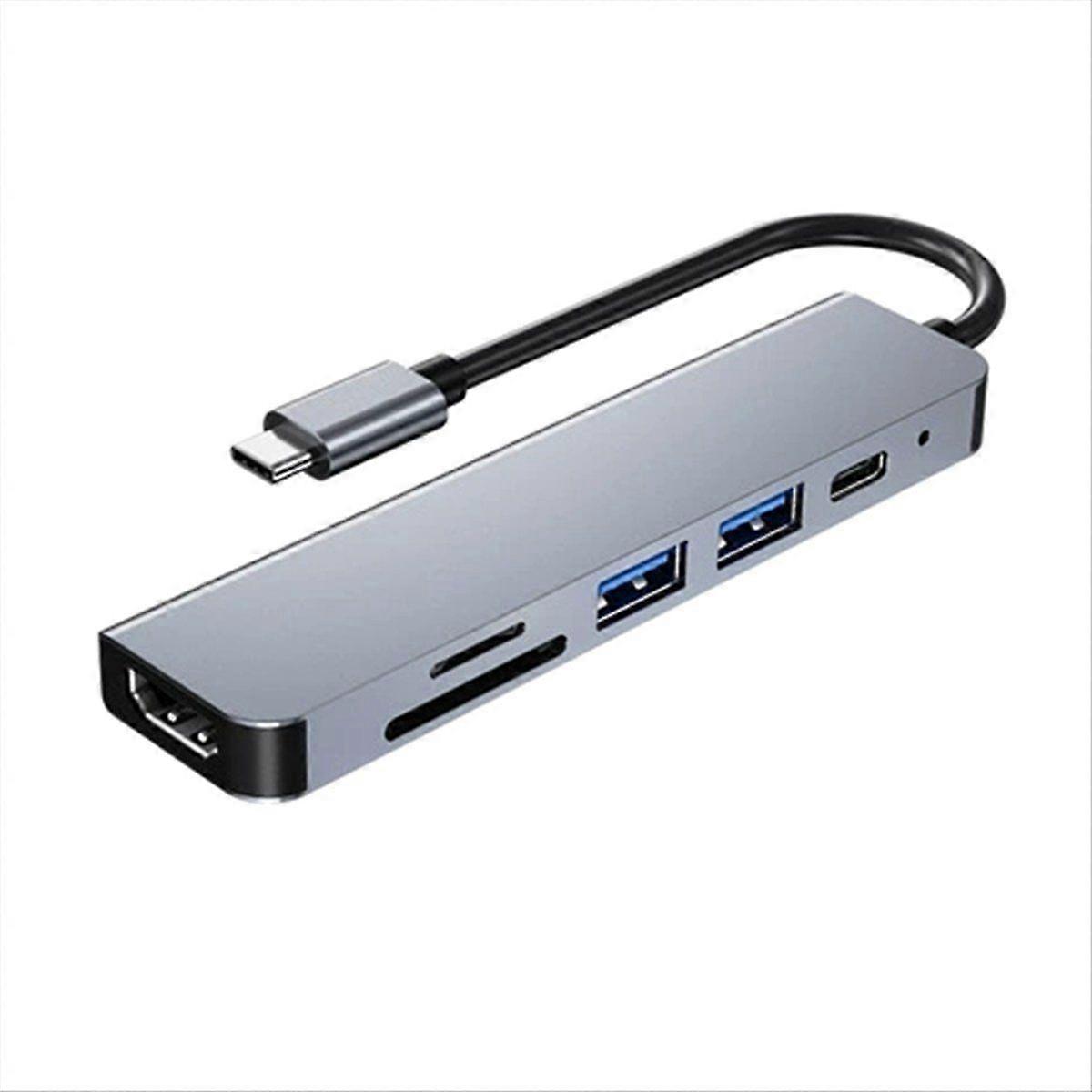 6 in 1 USB C HUB 4K 30Hz Type C to -Compatible USB Splitter TF SD Multi Converter USB Adapter for P