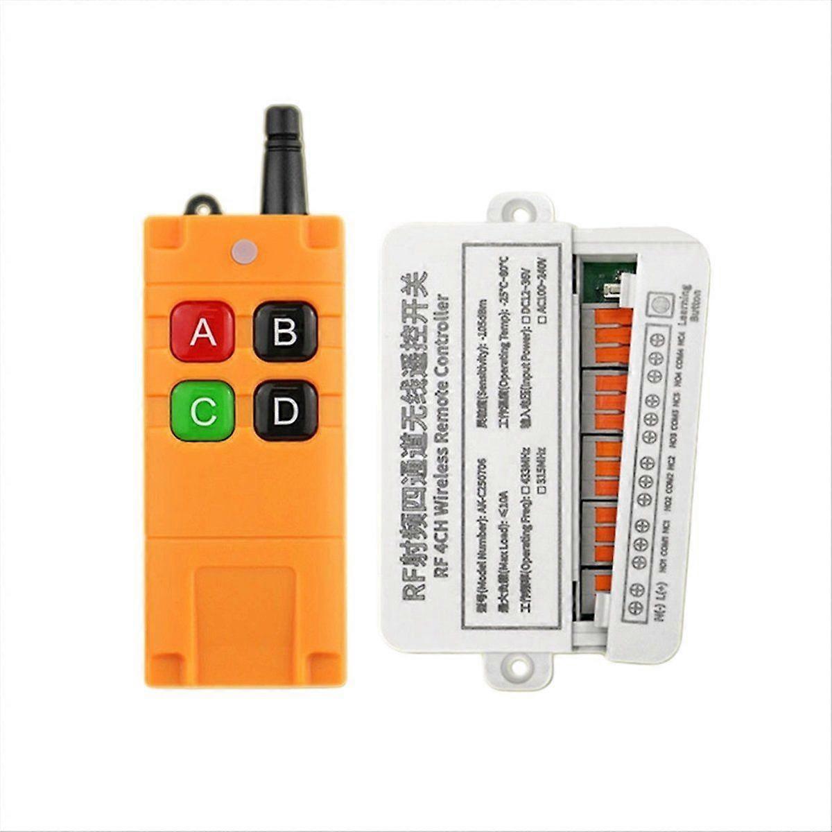 433MHz Wireless Remote Control Switch Universal 4CH Relay Receiver Module for Gate GarageDC12V-36V