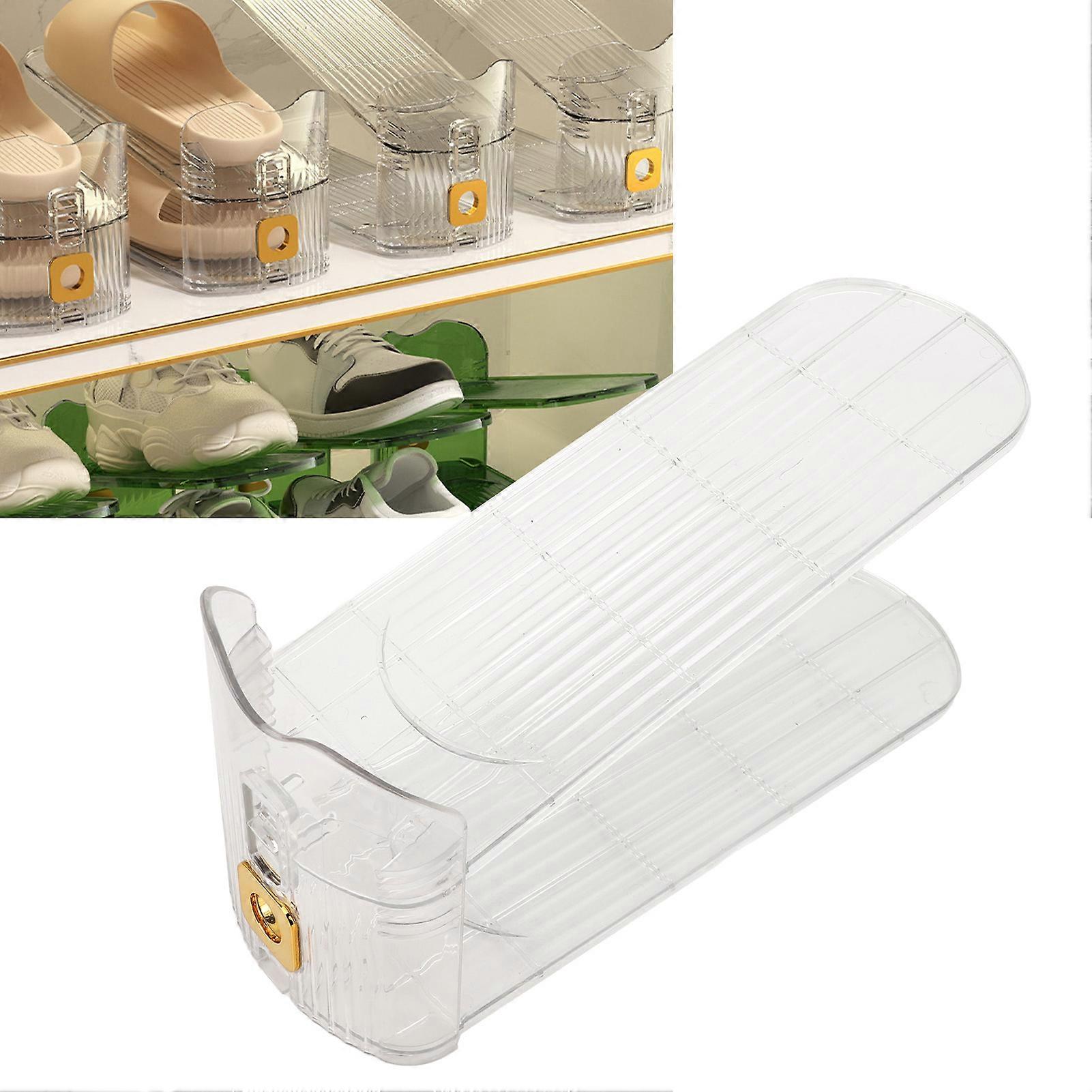 Shoe Slots Organizer Double Layer Shoe Rack Adjustable Saving Space Shoe Stack for Closet Cabinet Transparent 