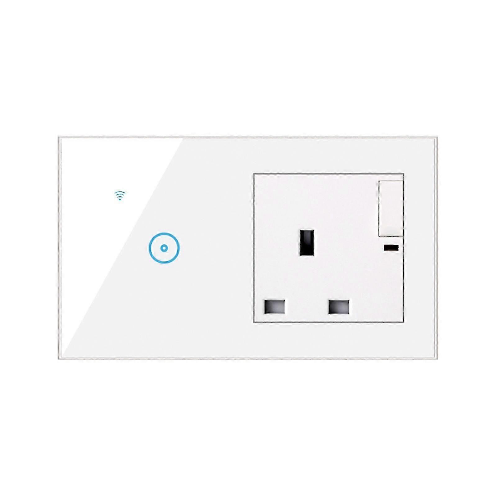 2 in 1 Smart Wall Outlet Switch Voice APP Touch Control for Alexa Neutral Live Wire Installation White