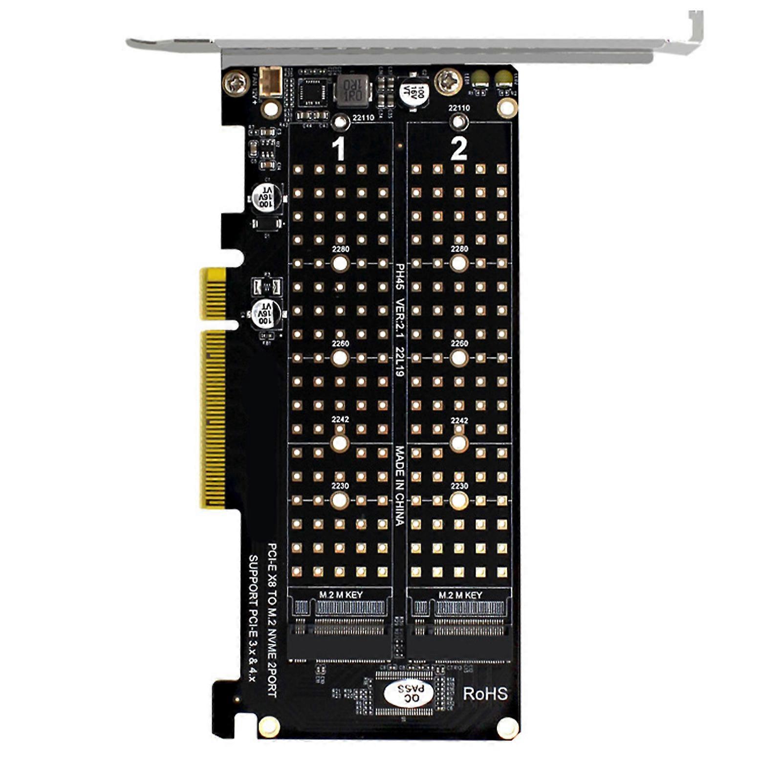 Data Transmission M.2 NVME to PCIE X8 2 Slot Card with Gold Plated Circuit Board for Data Backup Multicolor