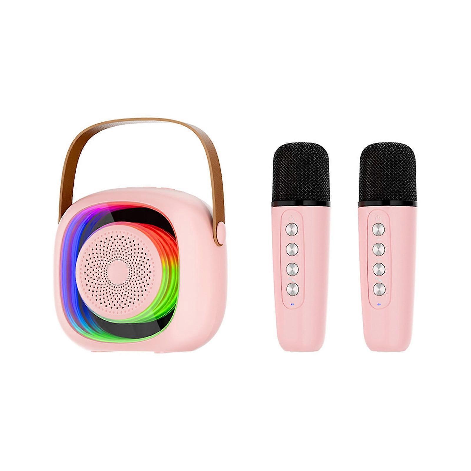 PAVEOS Bluetooth Speaker with Dual Mic, Wireless Singing, Long Battery, LED Lights, Portable for Outdoor, Compatible with Pink-a