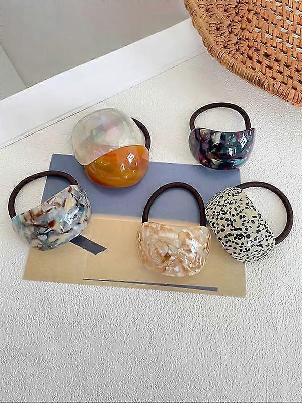 Elegant Marble Pattern Hair Ties, High Elasticity Durable Acetate Rubber Bands, Simple Design Ponytail Holders, Pack of 6 Pieces