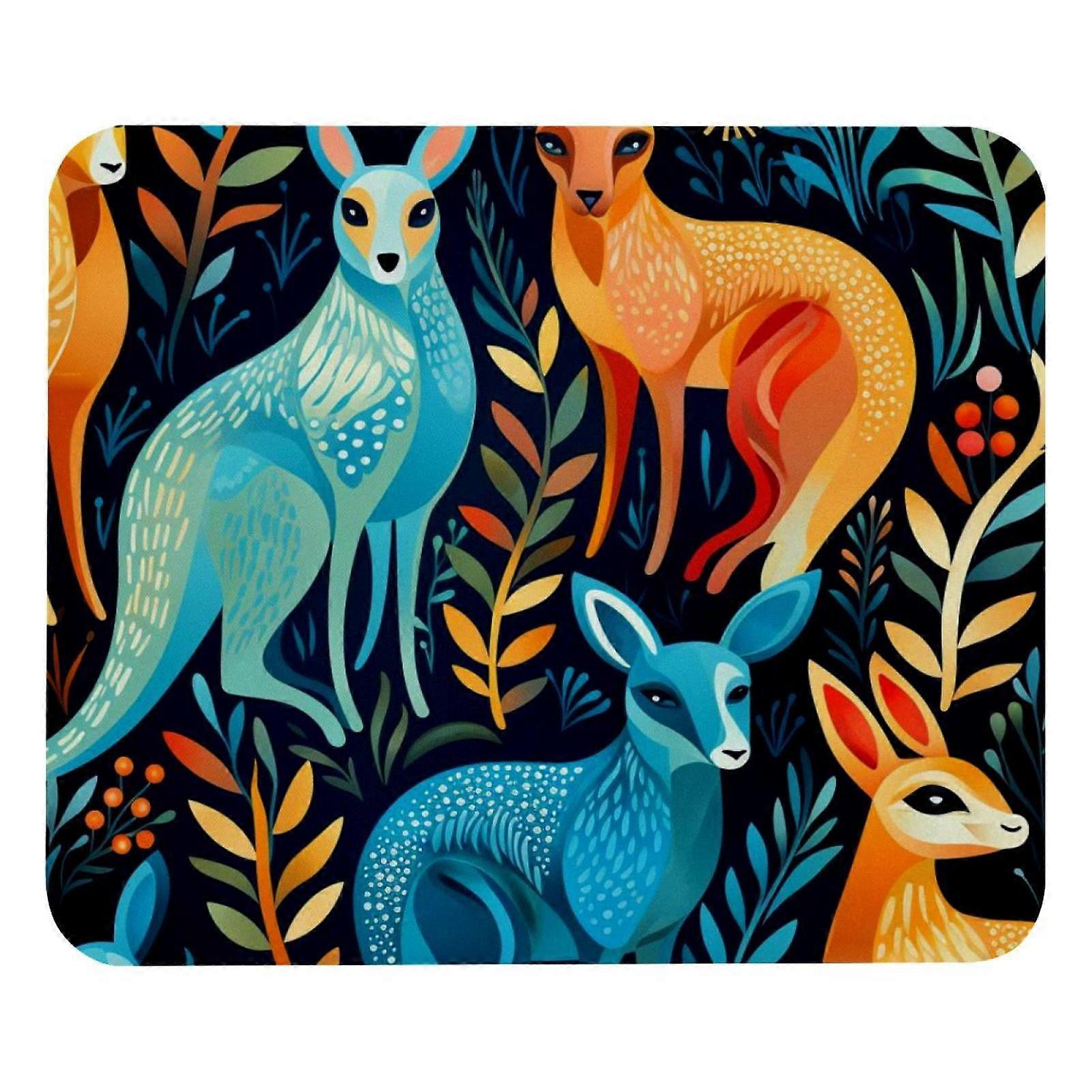 Kangaroos Blue Cartoon Square Mouse Pad, Computer Mousepad Cloth with Rubberized Base, 8.3x9.8in/21x25cm