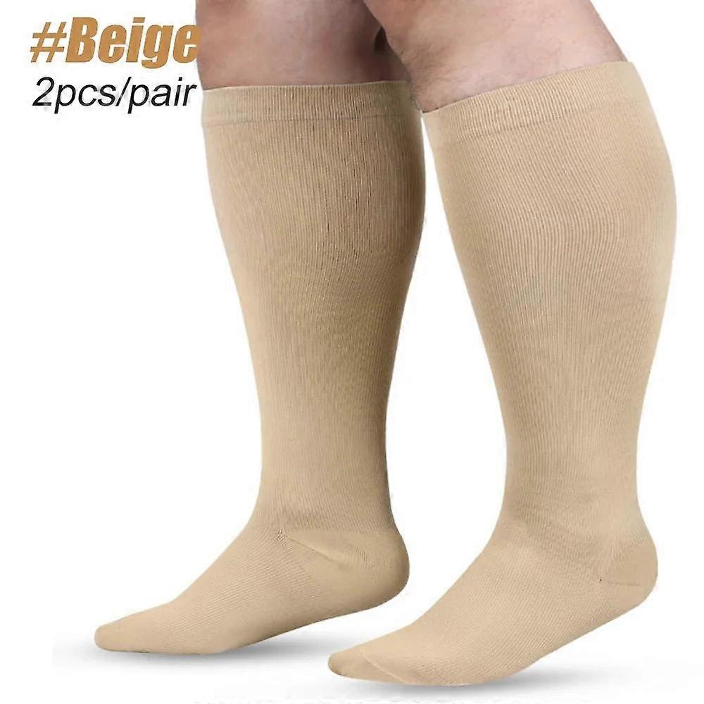 1 Pair Plus Size Compression Socks for Women  Men, 20-30 Mmhg Wide Calf Knee High Stockings for Circulation Support Recovery