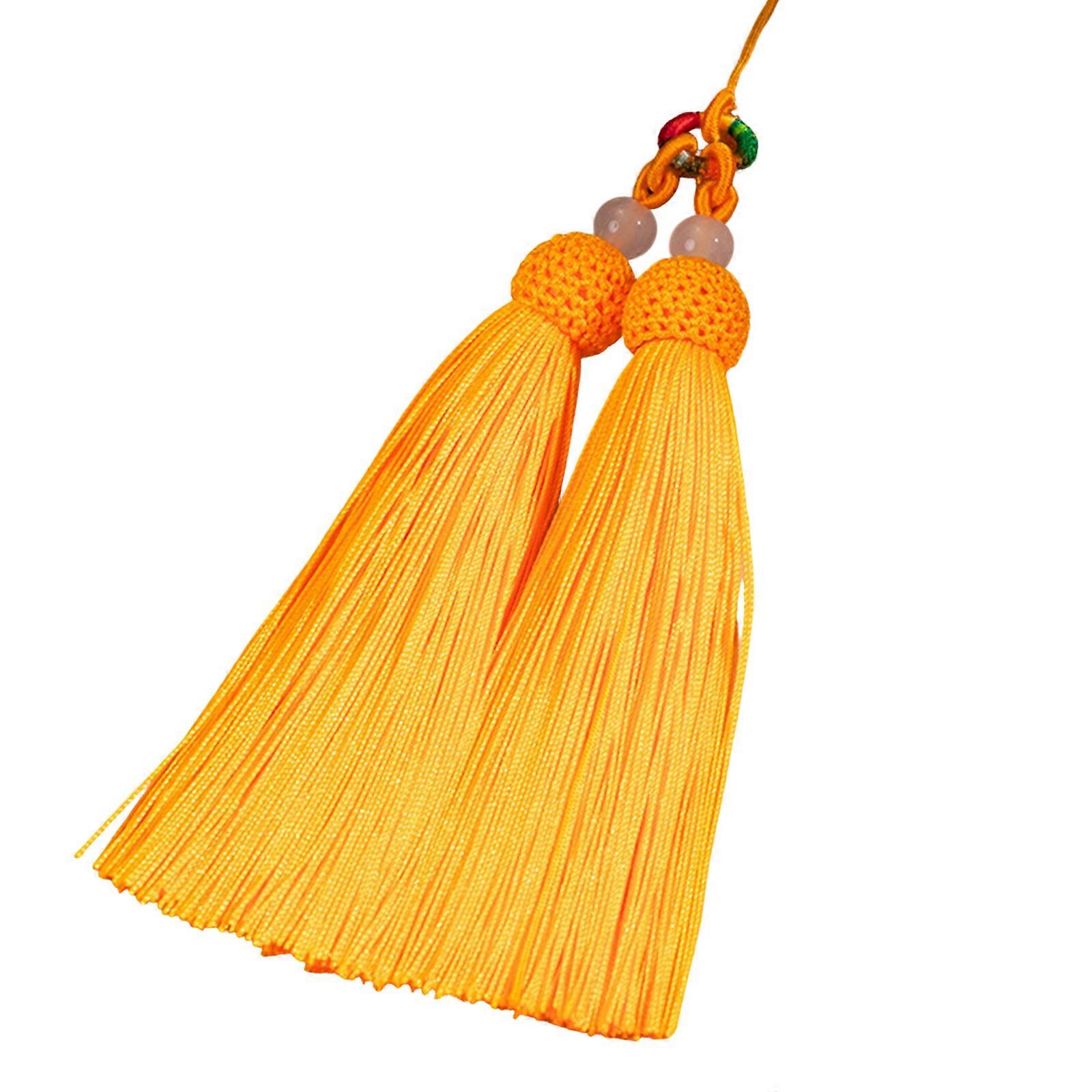 Versatile Keychain with Double Tassels Designs Polyester Silk Fringe with Loop for Keys Bags Decoration  Yellow