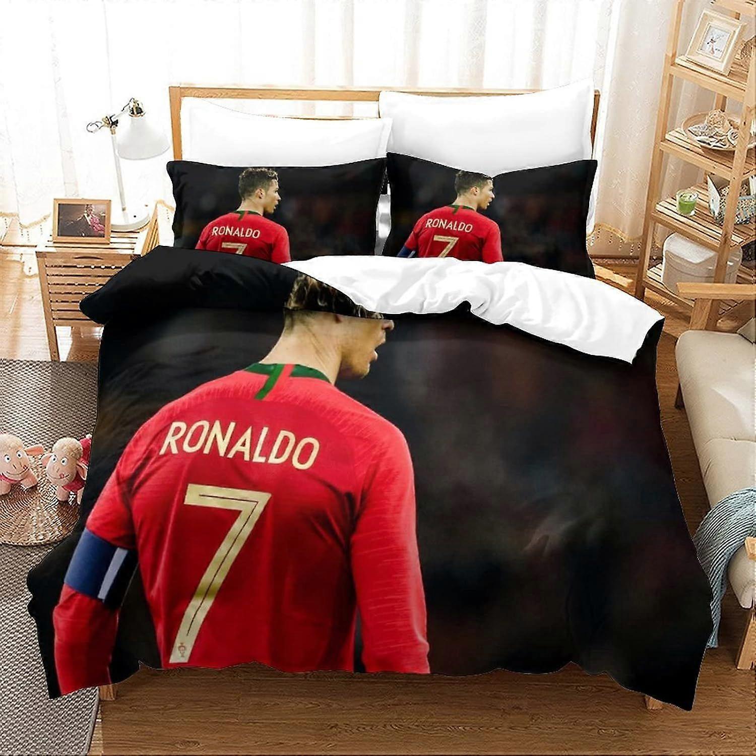 Futebol Clube 3D Digital Print Colcha Capa Roupa de Cama Conjuntos com Creative Ronaldo Duvet Cover Capa de Colcha de Microfibra Macia com Zíper Fechamento King