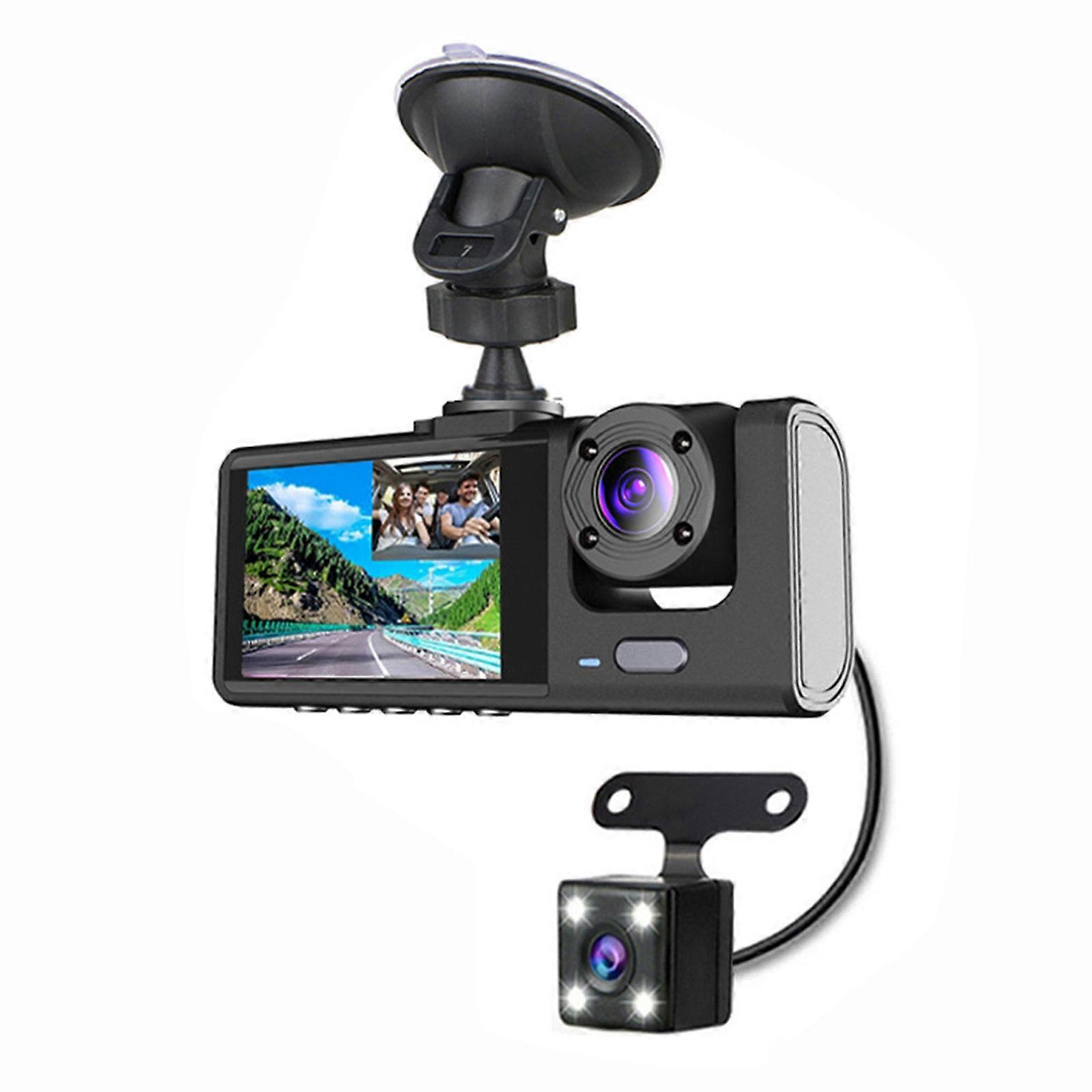 Triple Camera Car DVR Auto Overwrite Easy Installation Shockproof Dashboard Camera Metal For Front Cabin Rear Surveillances Multicolor