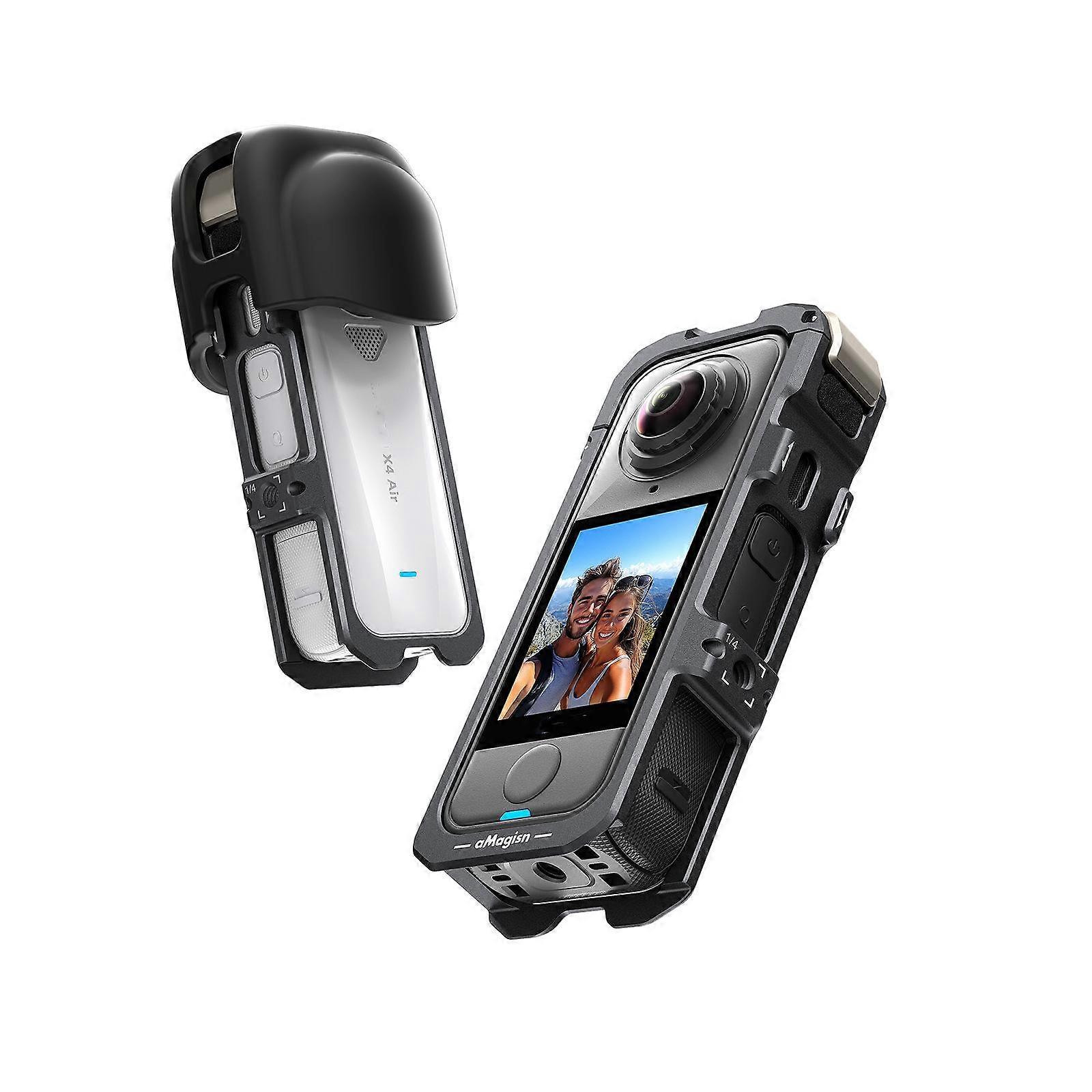 For Insta360 X4 Air aMagisn Quick-Release Metal Cage Wind Noise Reduction Expandable Frame with Lens Cap