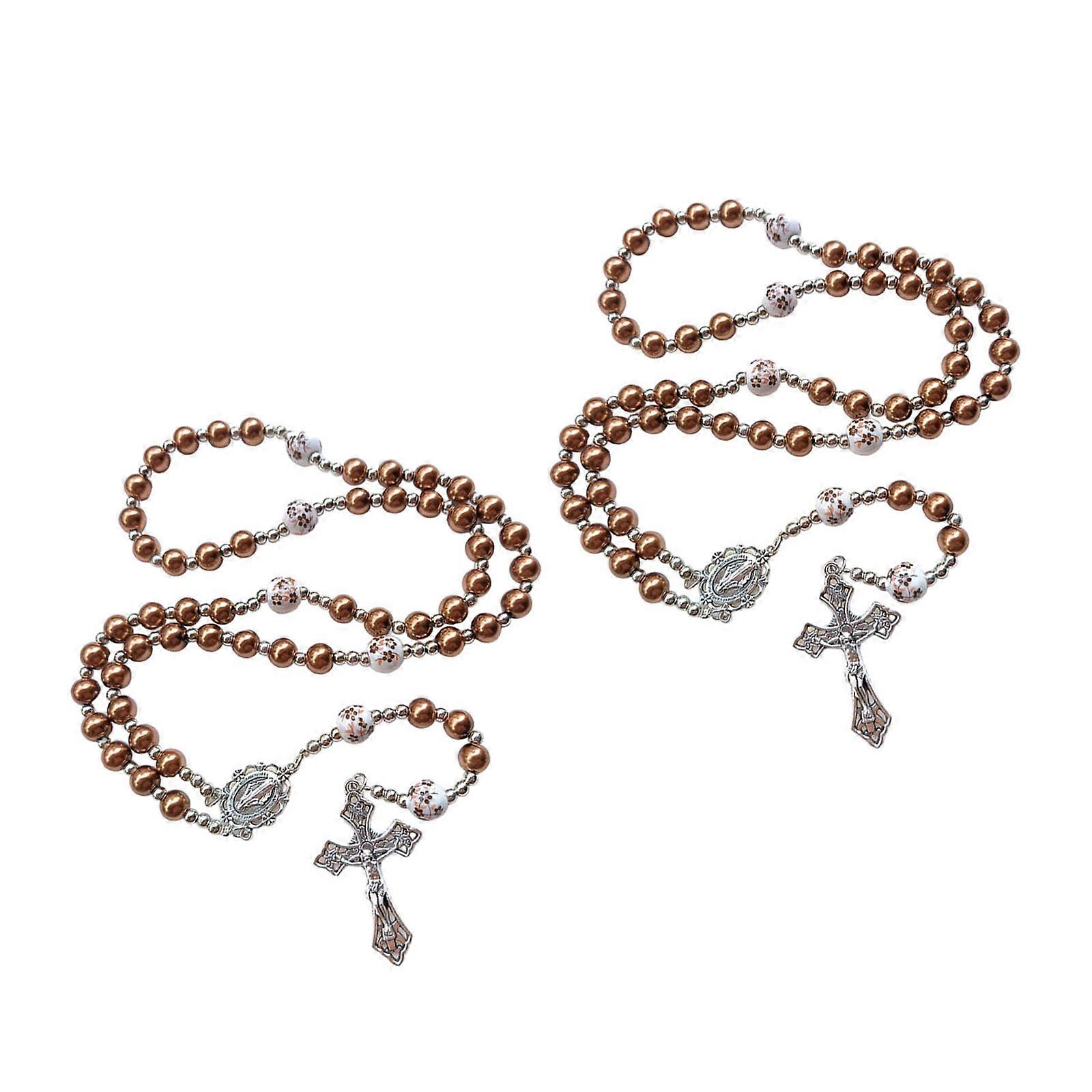 Ceramic Prayer Beads With Crosses Pendant Gift for Believers Multicolor