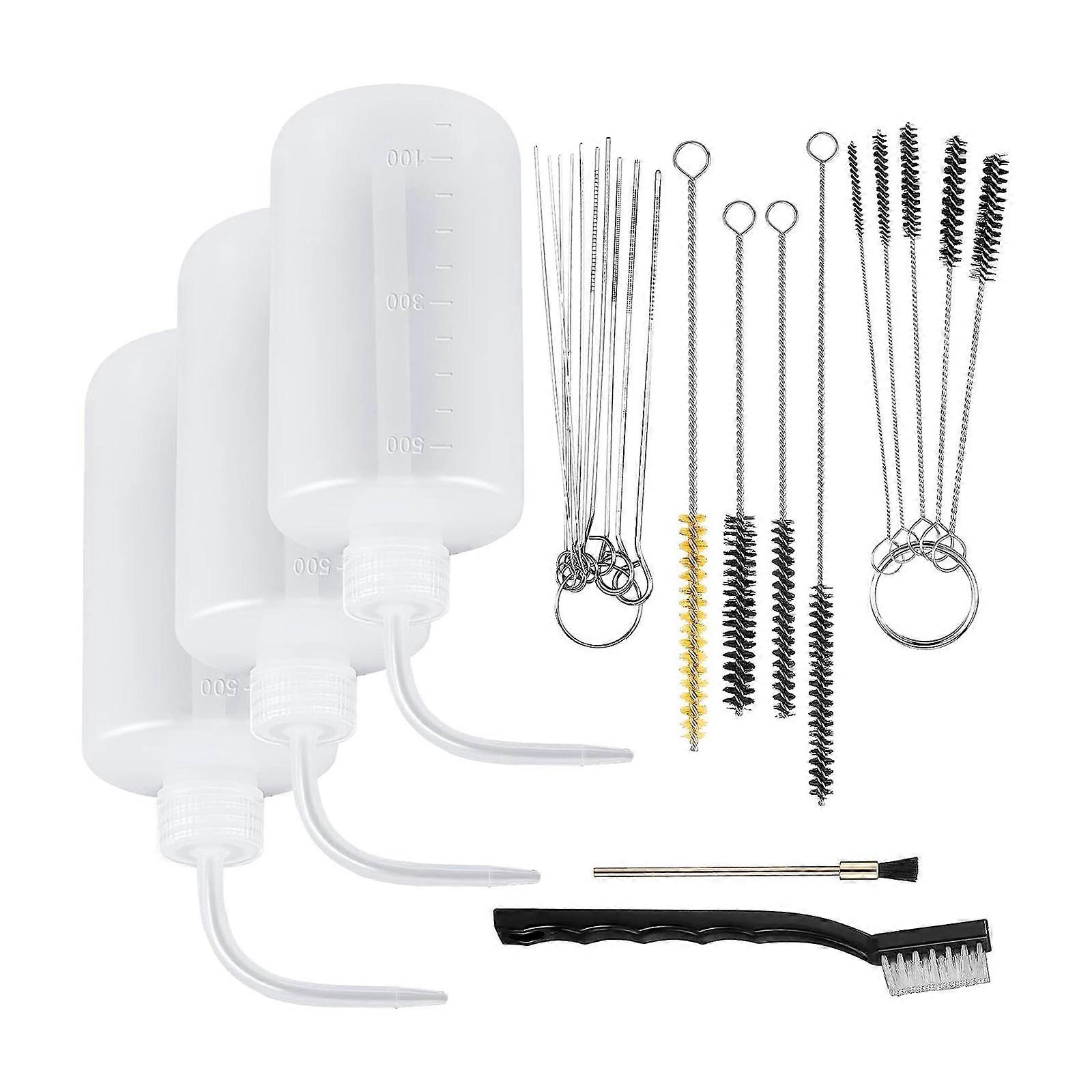 24Pieces Practical Airbrush Cleaning Set with 4 Squeeze Bottles and 21 Brushes for Comprehensive Sprayer Cleaning Multicolor