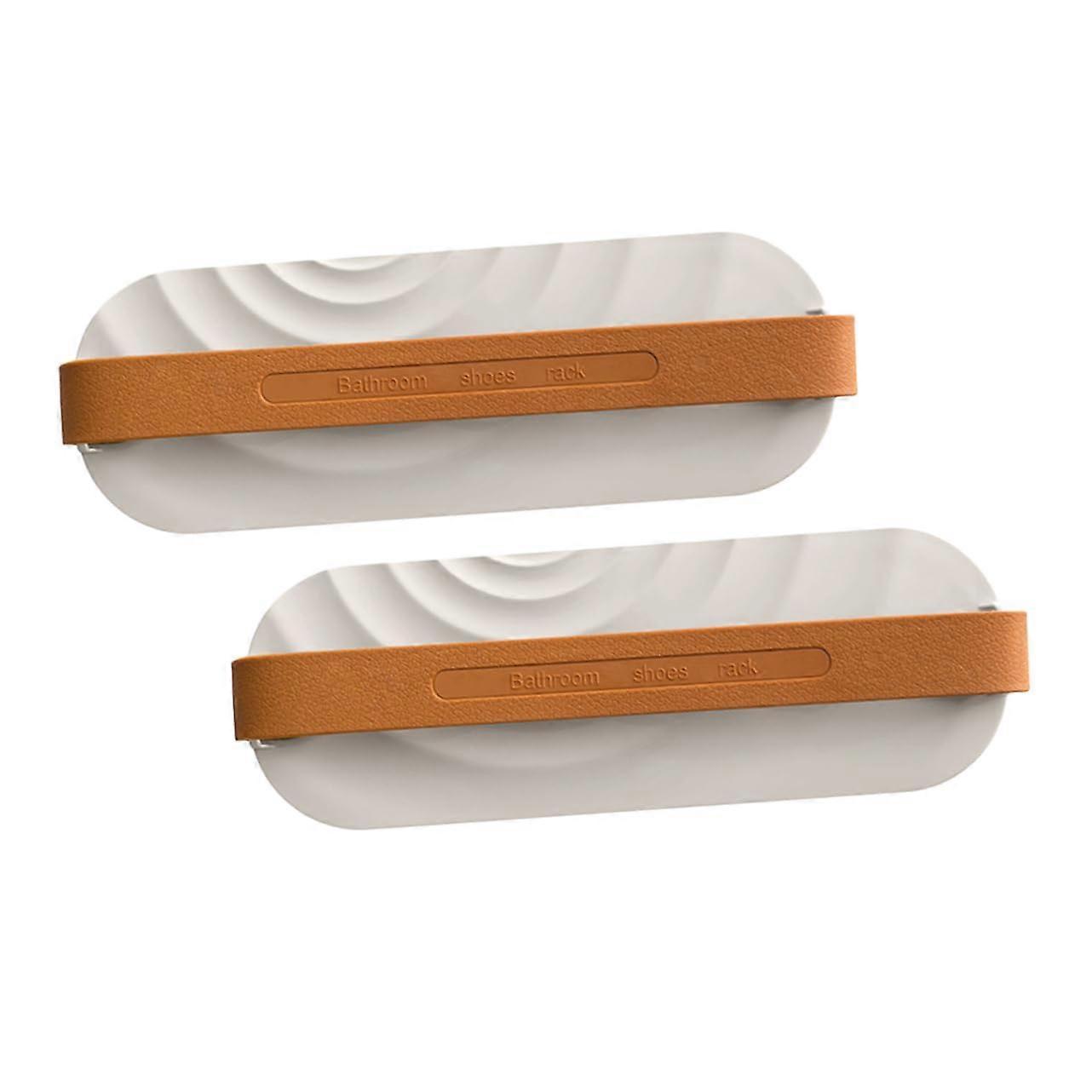2 Pack Wall Mounted Shoe Rack White Bathroom Slippers Organizer with Draining Shelf