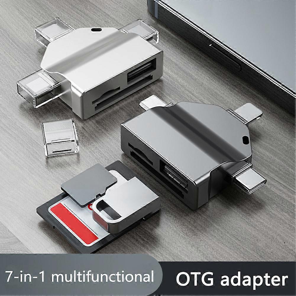 Multifunction 7 in 1 Card Reader USB 2.0 Type C to SD Adapter USB Flash Reader for PC Laptop Accessories Black