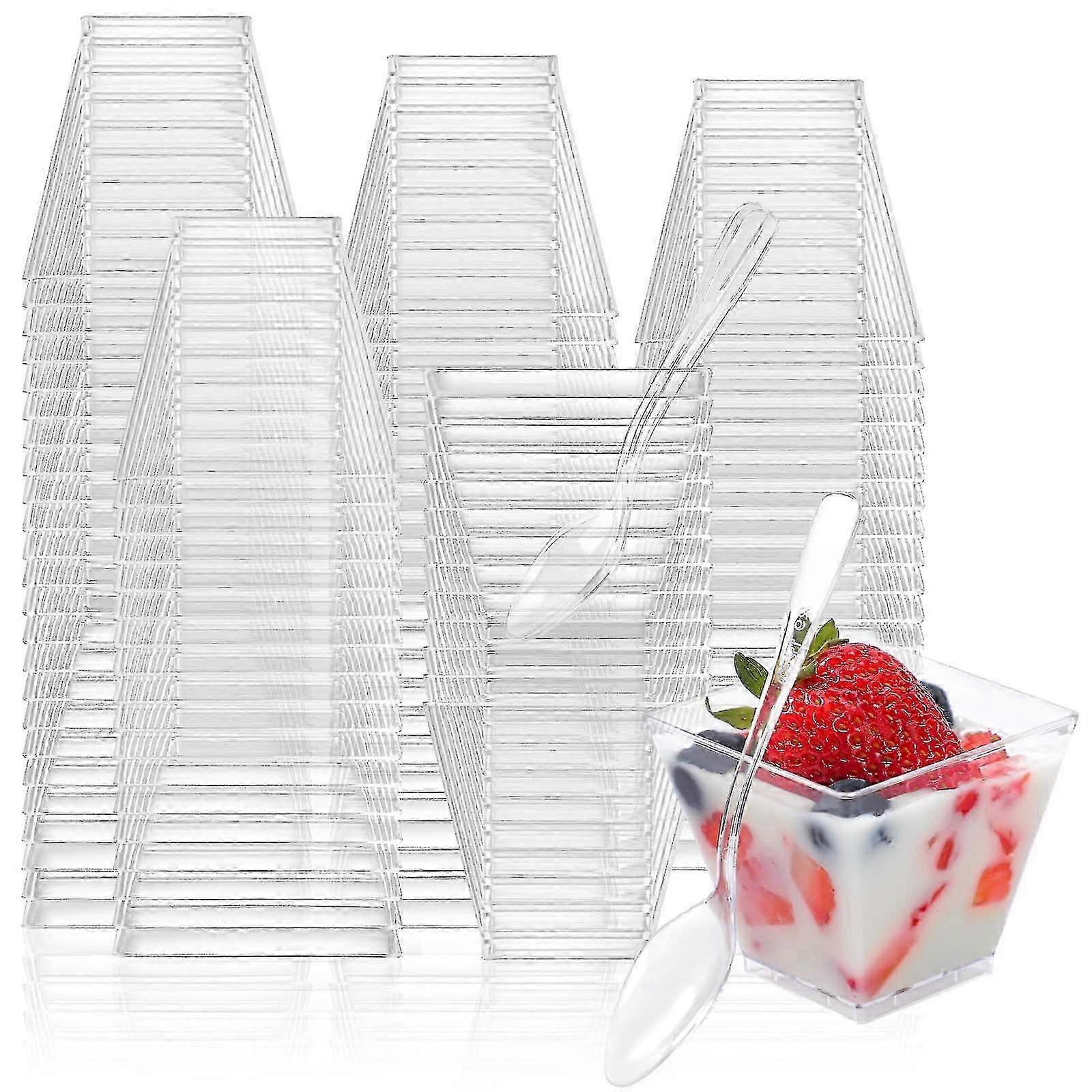 100pack 2oz Mini desszert csészék partihoz Kis műanyag desszert poharak eldobható desszert lövöldözős csészék puding gyümölcs fagylalthoz