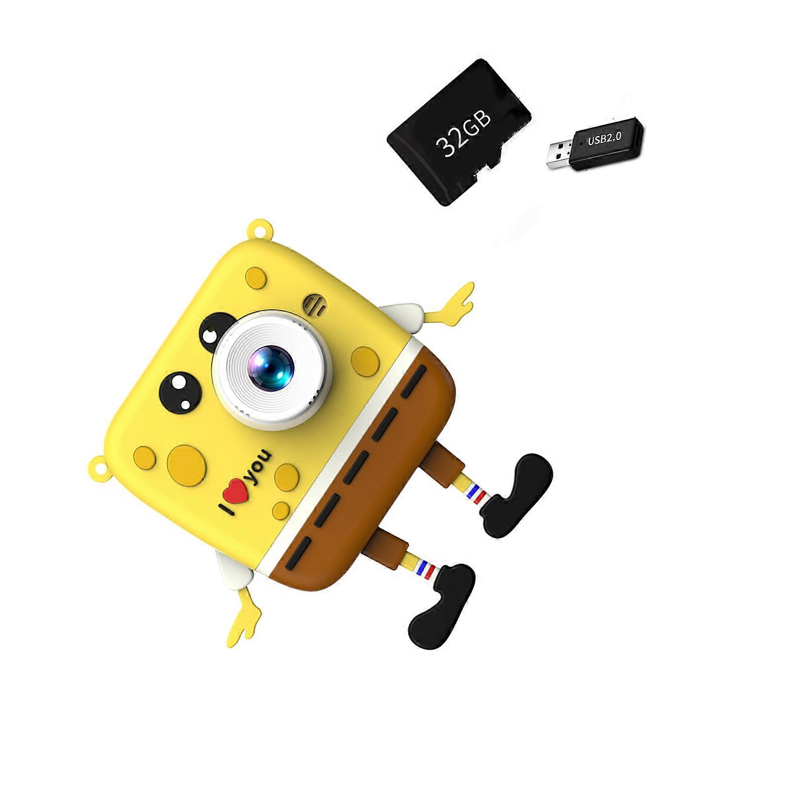 Toy Camera For Kids with 32GB Memory Card Photo Video Recording Digital Camera Toy With 2.0inch IPS Display Screen  Yellow